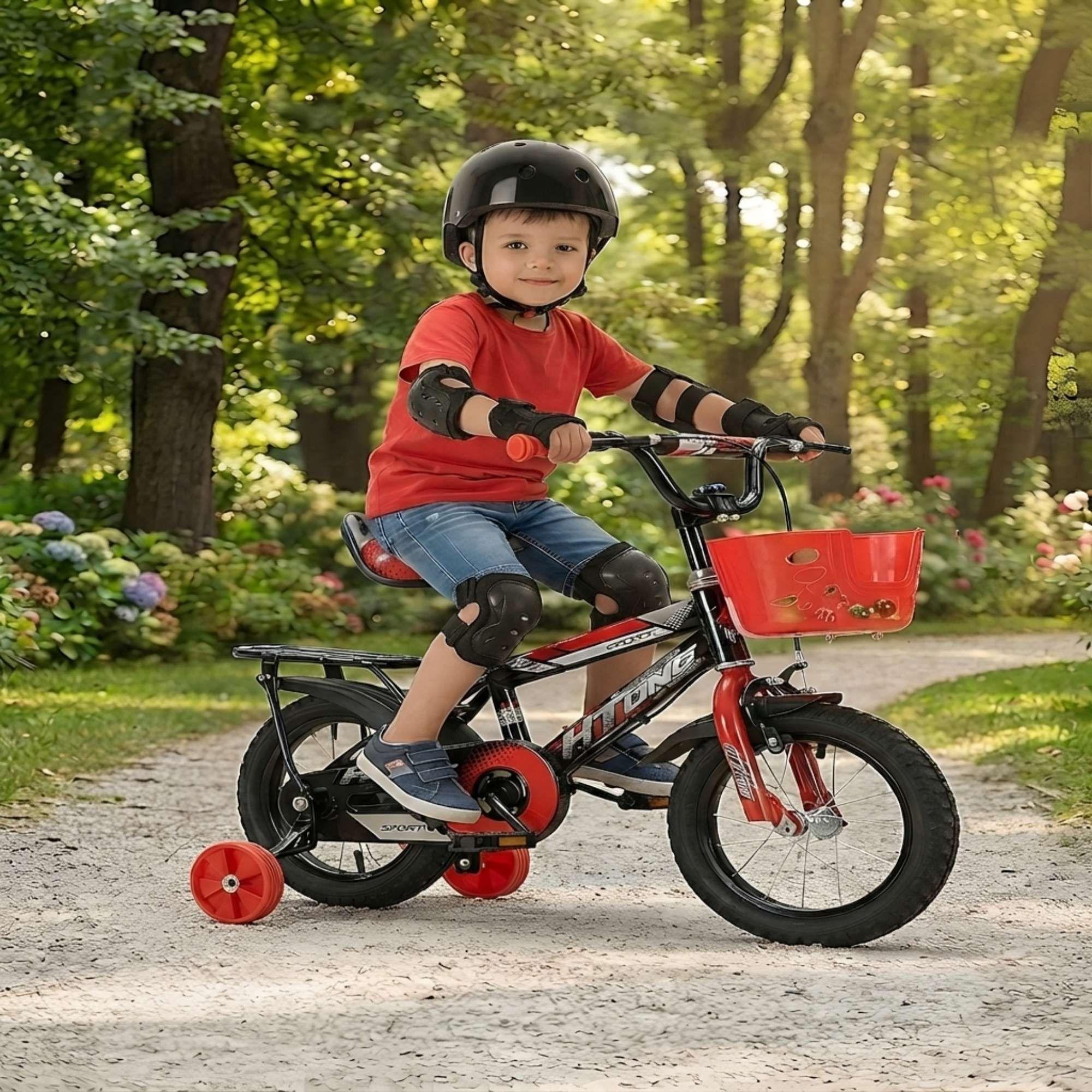 BICICLETA DE NIÑOS ARO 12 CON RUEDITAS MAS KIT DE SEGURIDAD ROJO-3