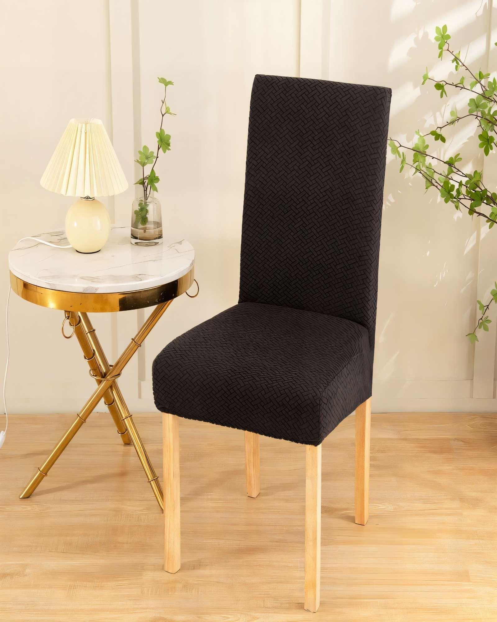 PACK DE 6 FUNDAS PARA SILLA CON DISEÑO TEXTURIZADO COLOR NEGRO-2