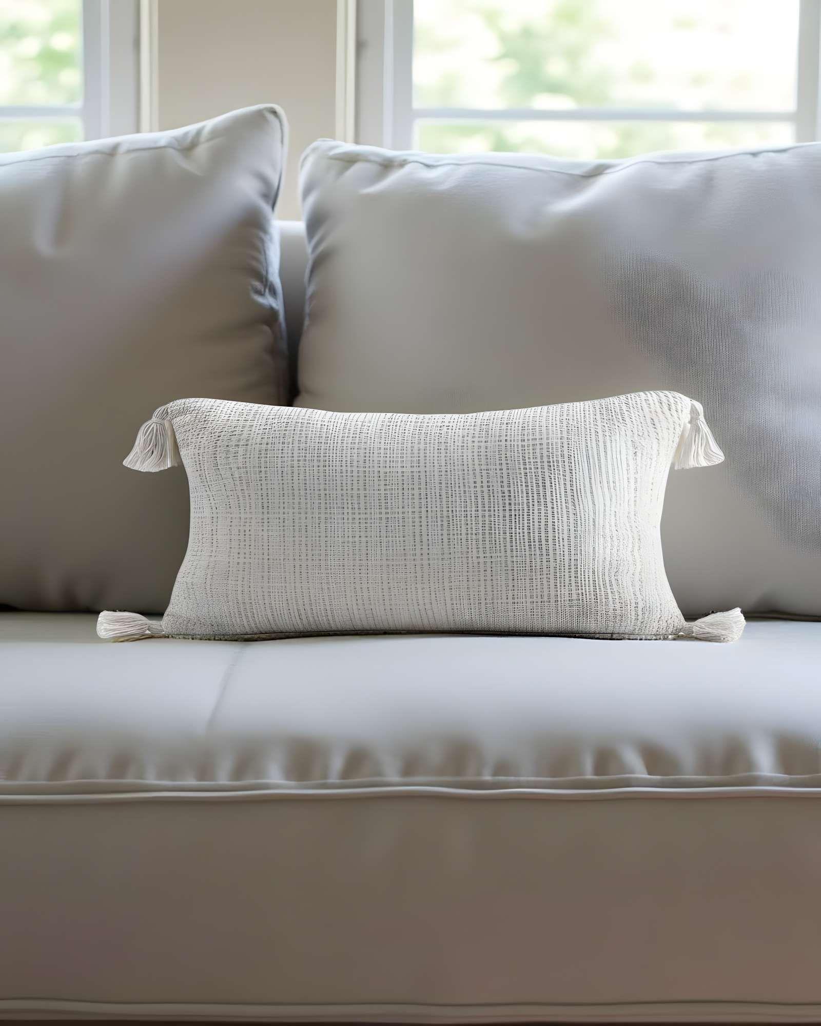 SET DE 4 FUNDAS DE COJIN CHENILLE CON BORLAS 30X50 BLANCO-2