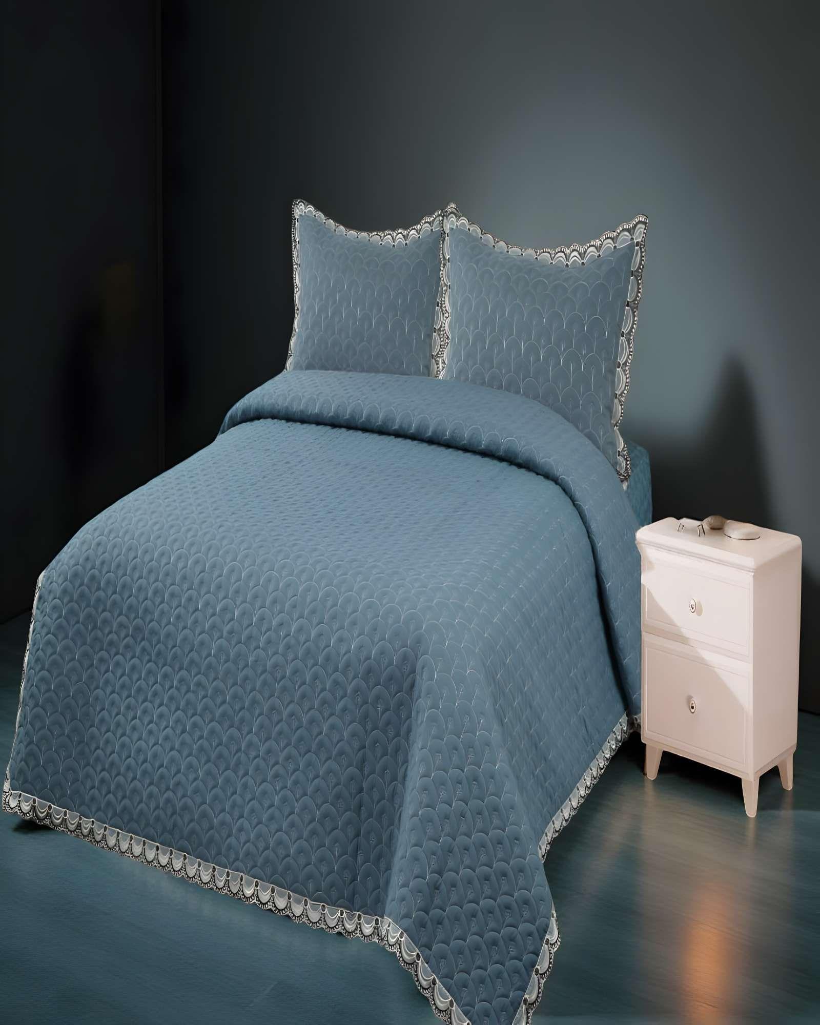 CUBRECAMA QUILT DE VERANO BORDADO 2 PLAZAS VERDE-2