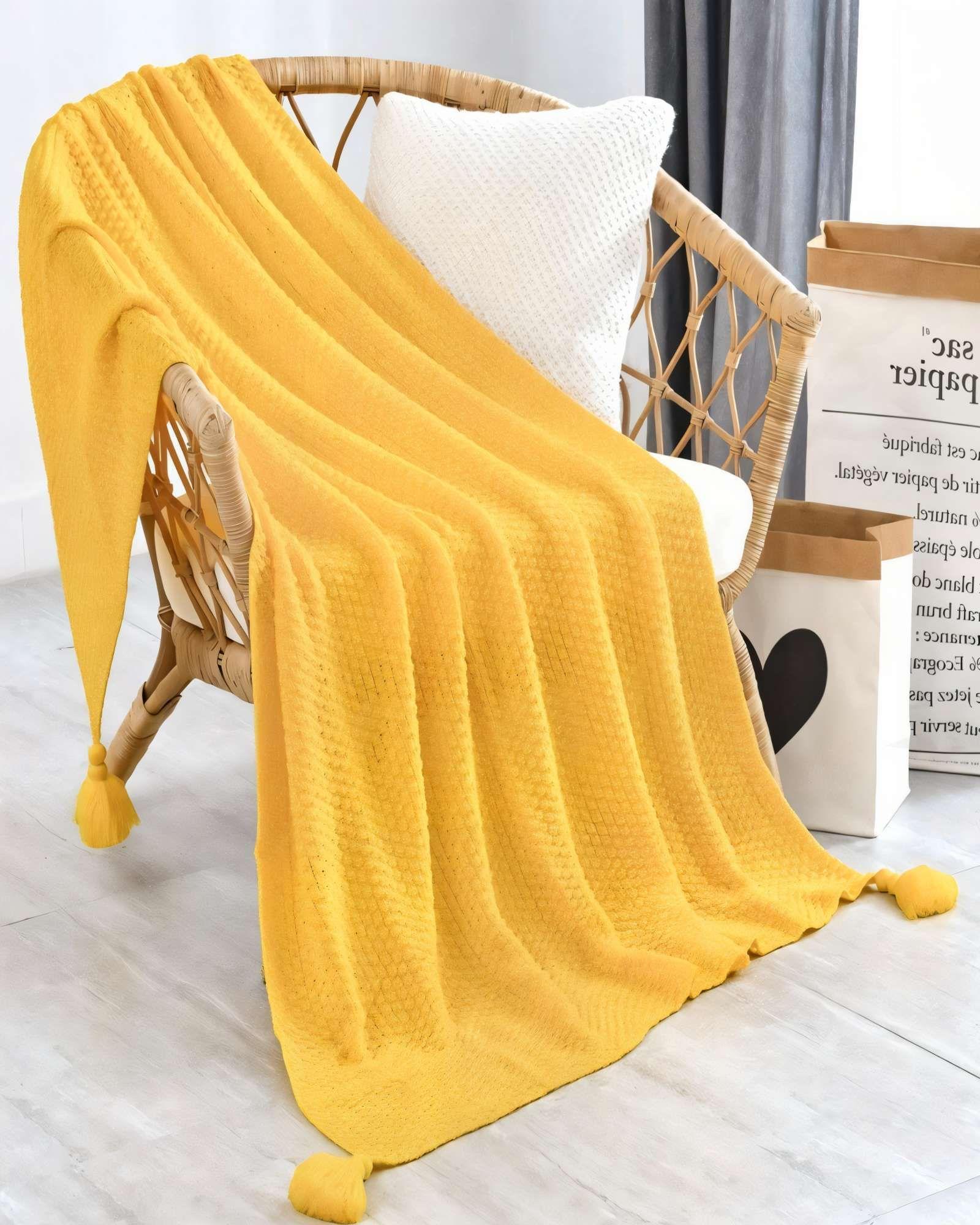 MANTA DE SOFÁ CON FLECOS DE SOGA COLOR AMARILLO-3