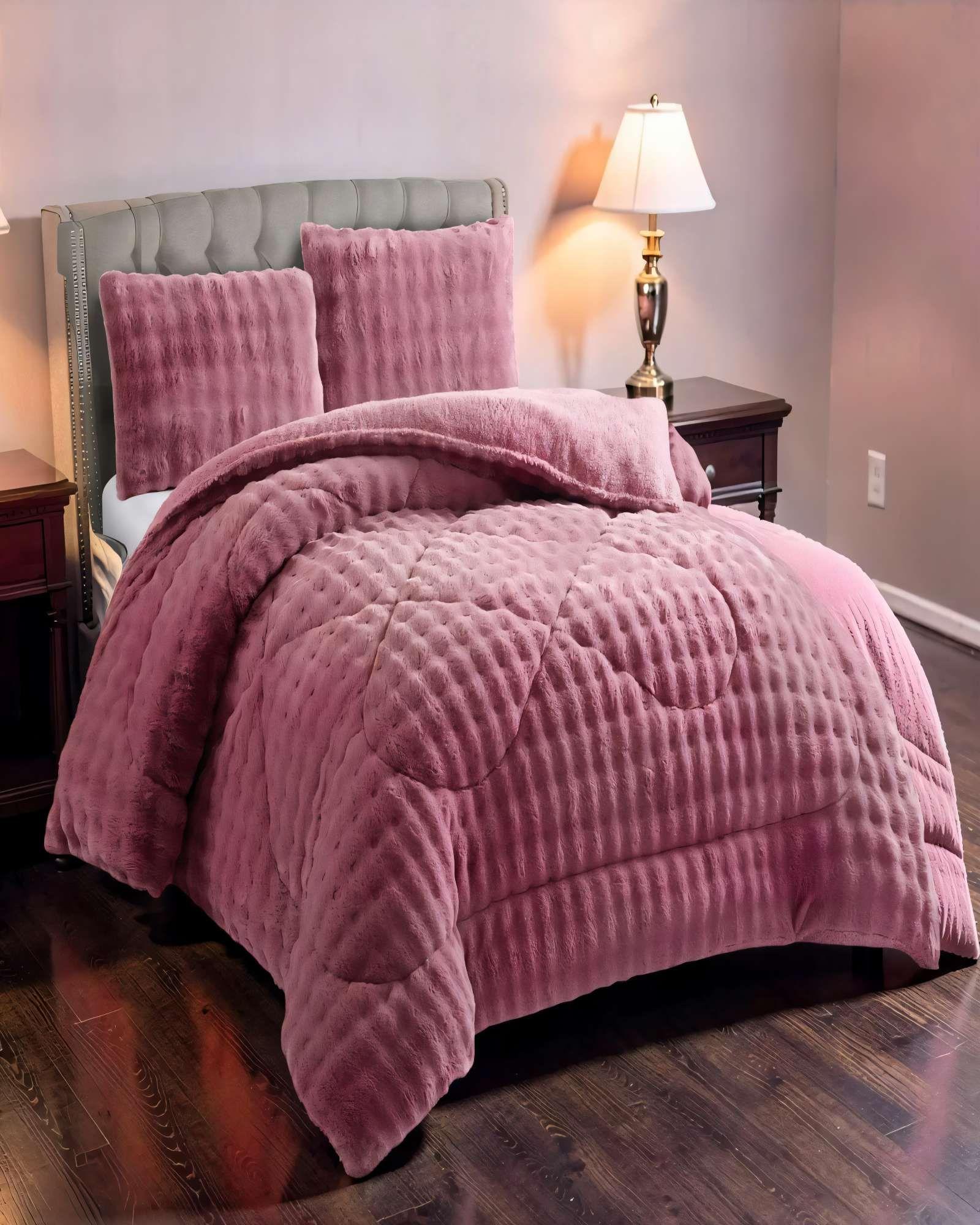 COBERTOR IMITACION DE PIEL DE CONEJO 2 PLAZA COLOR ROSADO-3