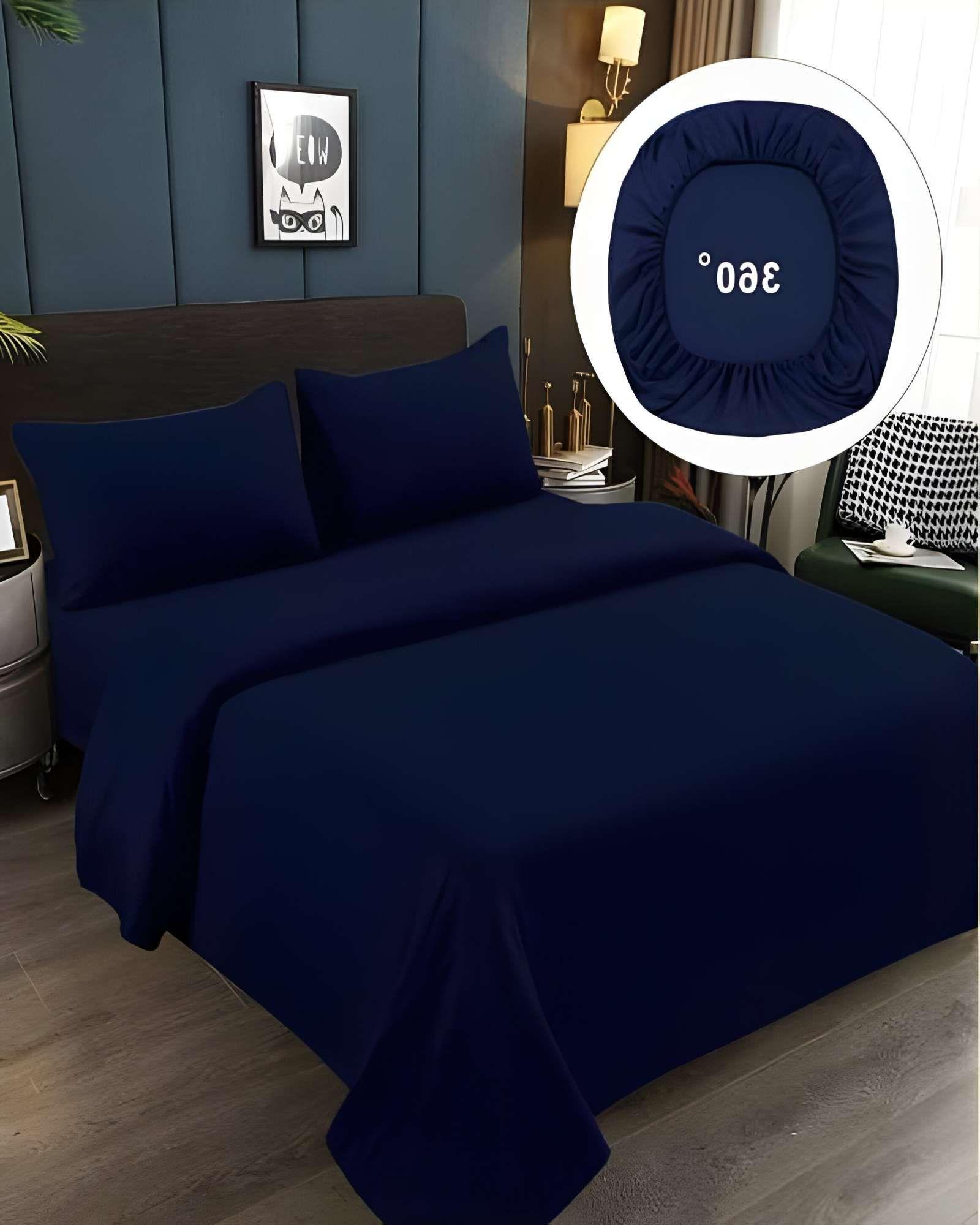 JUEGO DE SABANAS DE 500 HILOS PLAZA Y MEDIA AZUL OSCURO-3