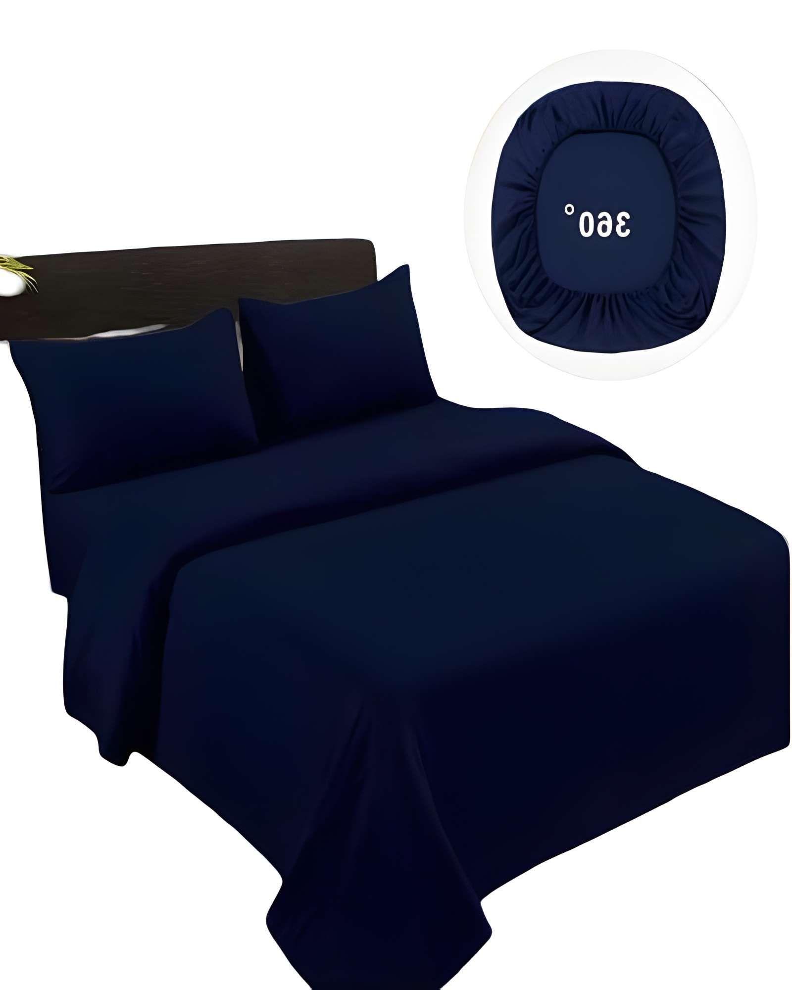 JUEGO DE SABANAS DE 500 HILOS PLAZA Y MEDIA AZUL OSCURO-1