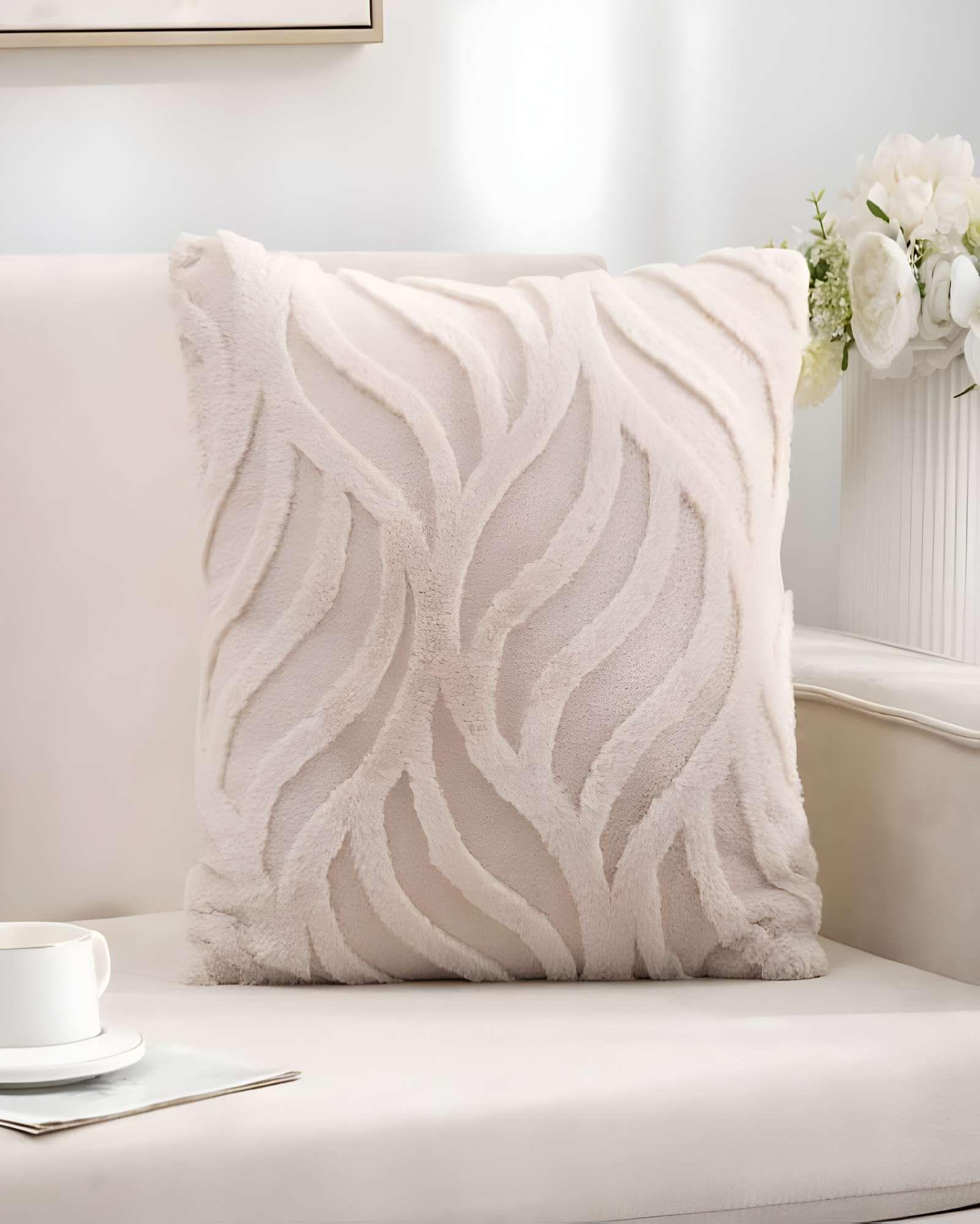 SET DE 2 FUNDAS PELUDAS HOJA 45X45 BEIGE-3