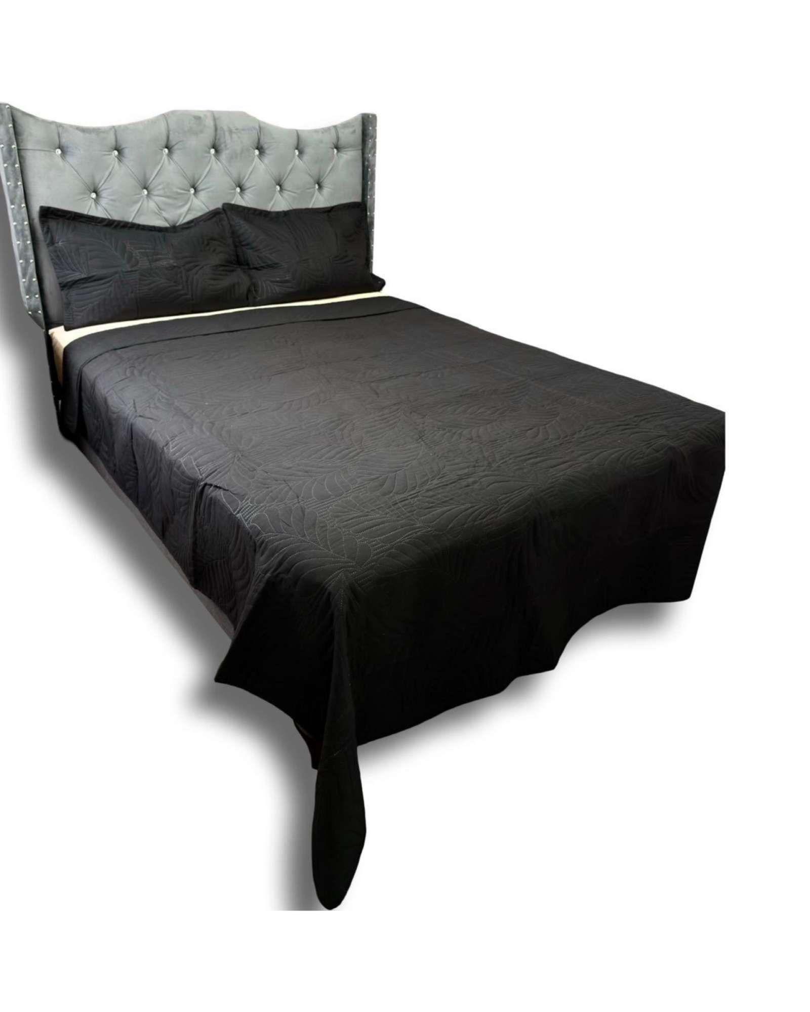 QUILT CUBRECAMA DE LUJO VERANO PLAZA Y MEDIA NEGRO-2