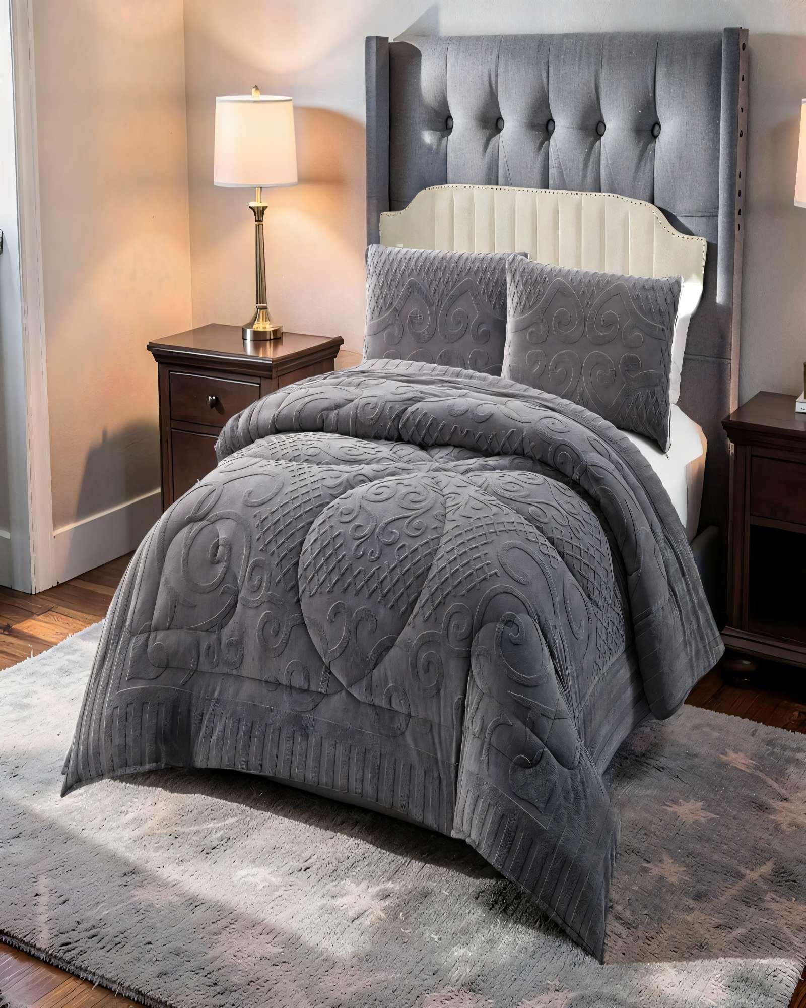 PLUMON CON TEXTURA DE RELIEVE  2 PLAZA COLOR GRIS -3