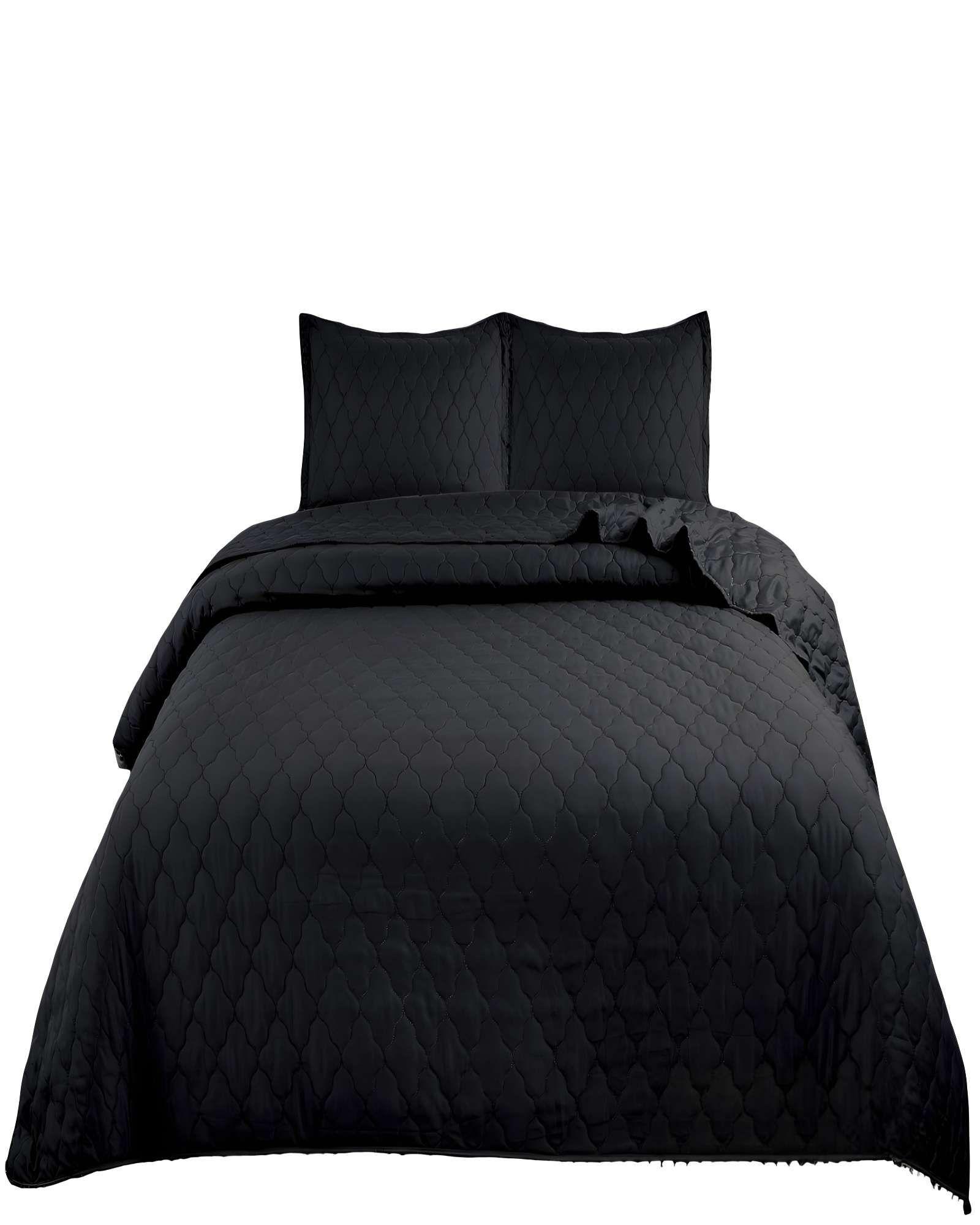 CUBRECAMA QUILT DE VERANO CON POMPONES KING NEGRO-0