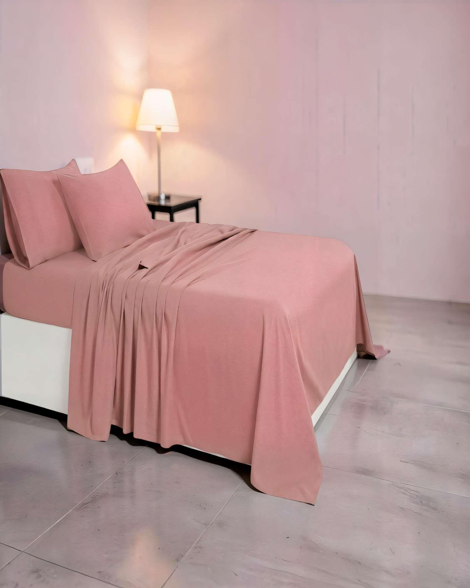 JUEGO DE SABANA 200 HILOS 2 PLAZAS COLOR ROSA-2