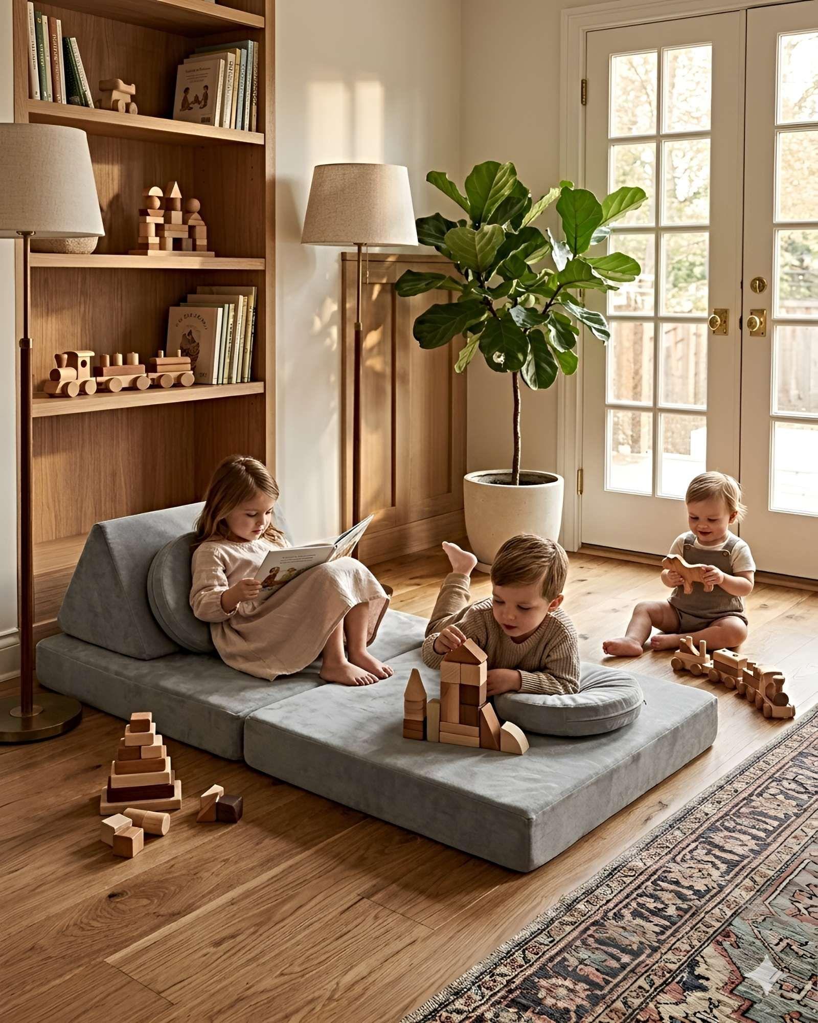 Sofá infantil modular (sofá cama) 5 piezas gris o.-1