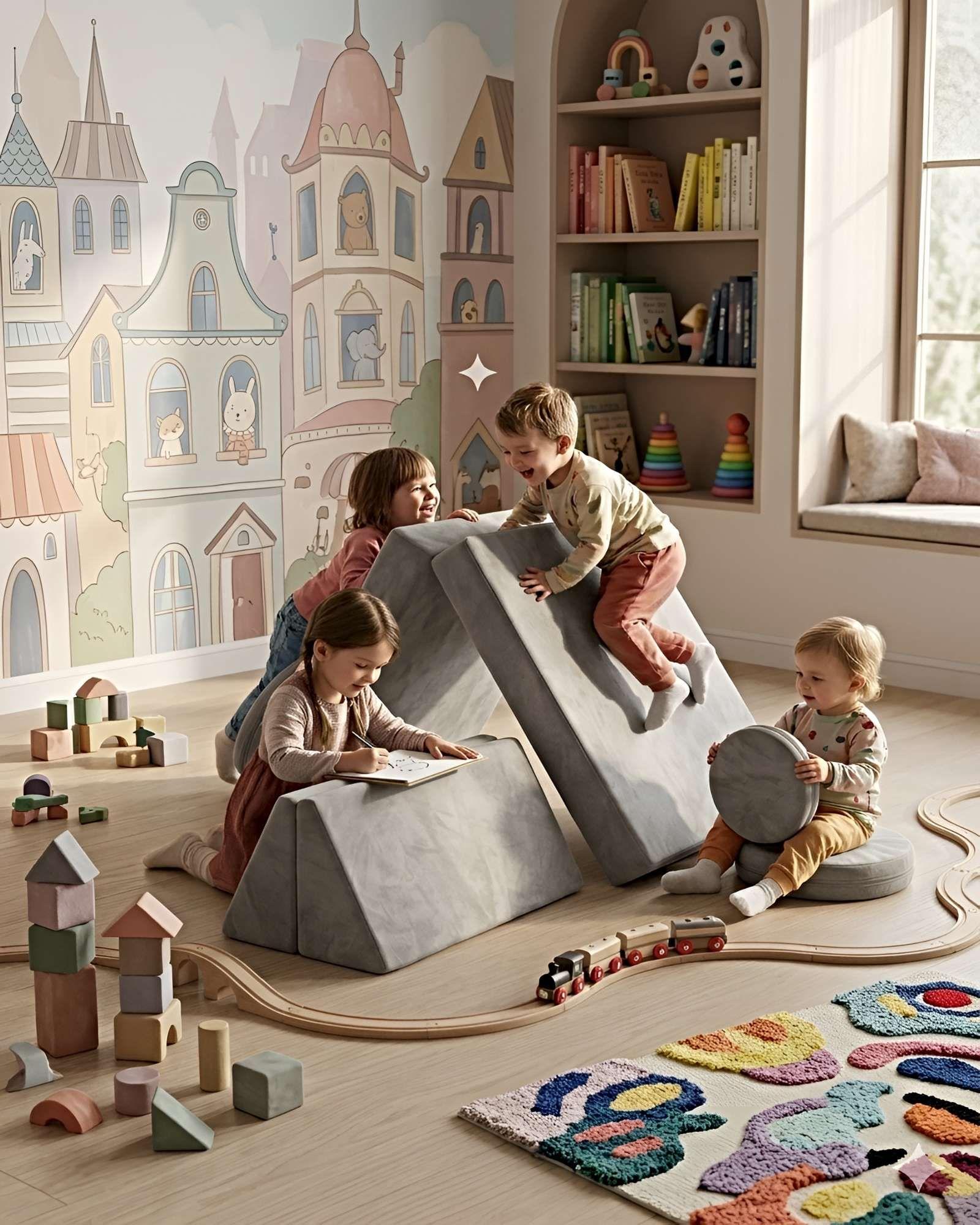 Sofá infantil modular (sofá cama) 5 piezas gris o.-2