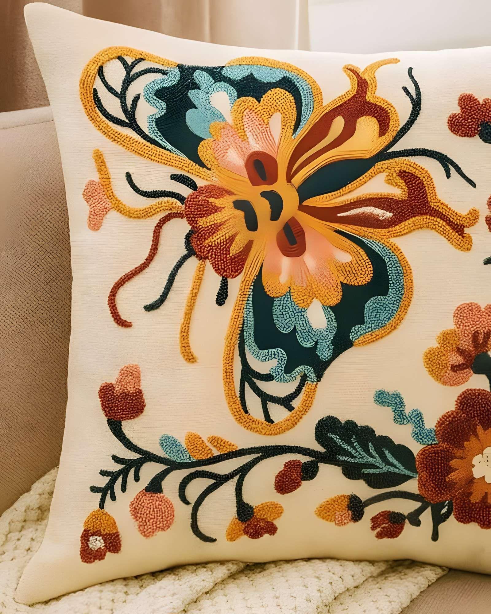 SET DE 4 FUNDAS DE COJIN BORDADAS 45X45 BEIGE 01-2