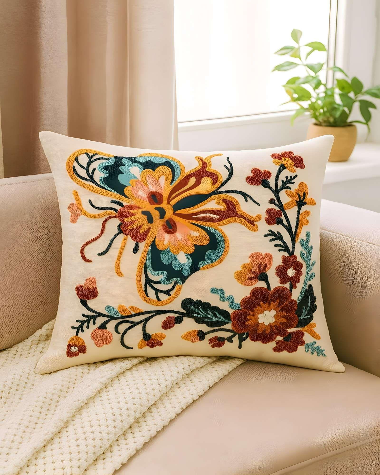 SET DE 4 FUNDAS DE COJIN BORDADAS 45X45 BEIGE 01-3