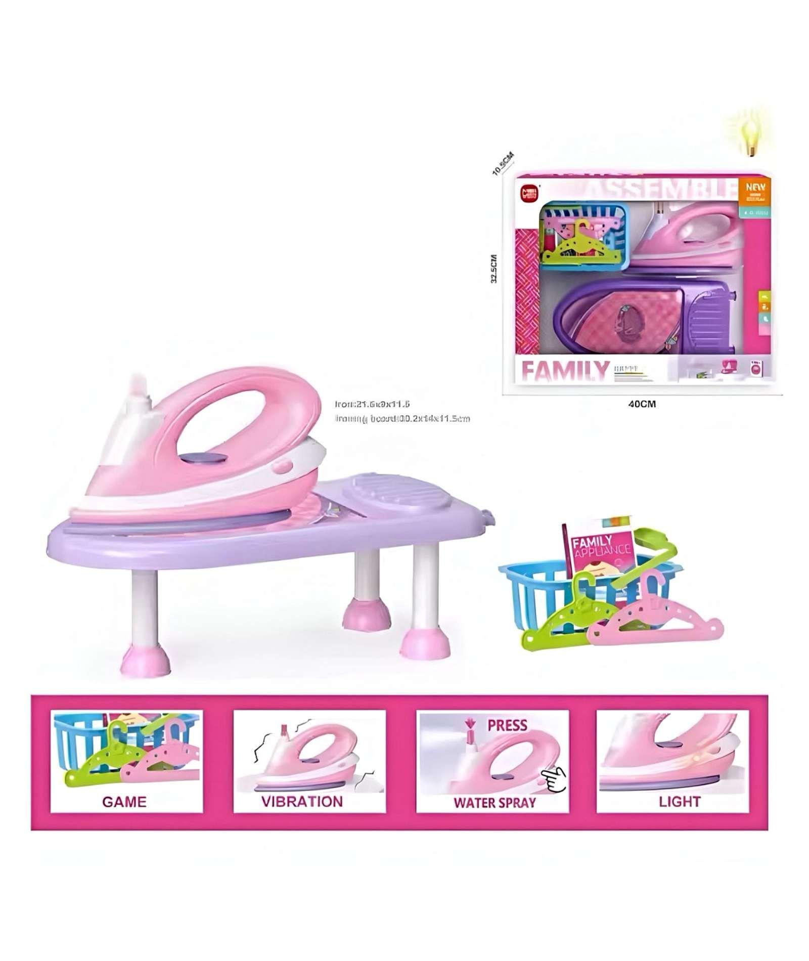 JUGUETE PLANCHA DE ROPA CON LUZ, SONIDO Y CON MESA PARA NIÑAS-3