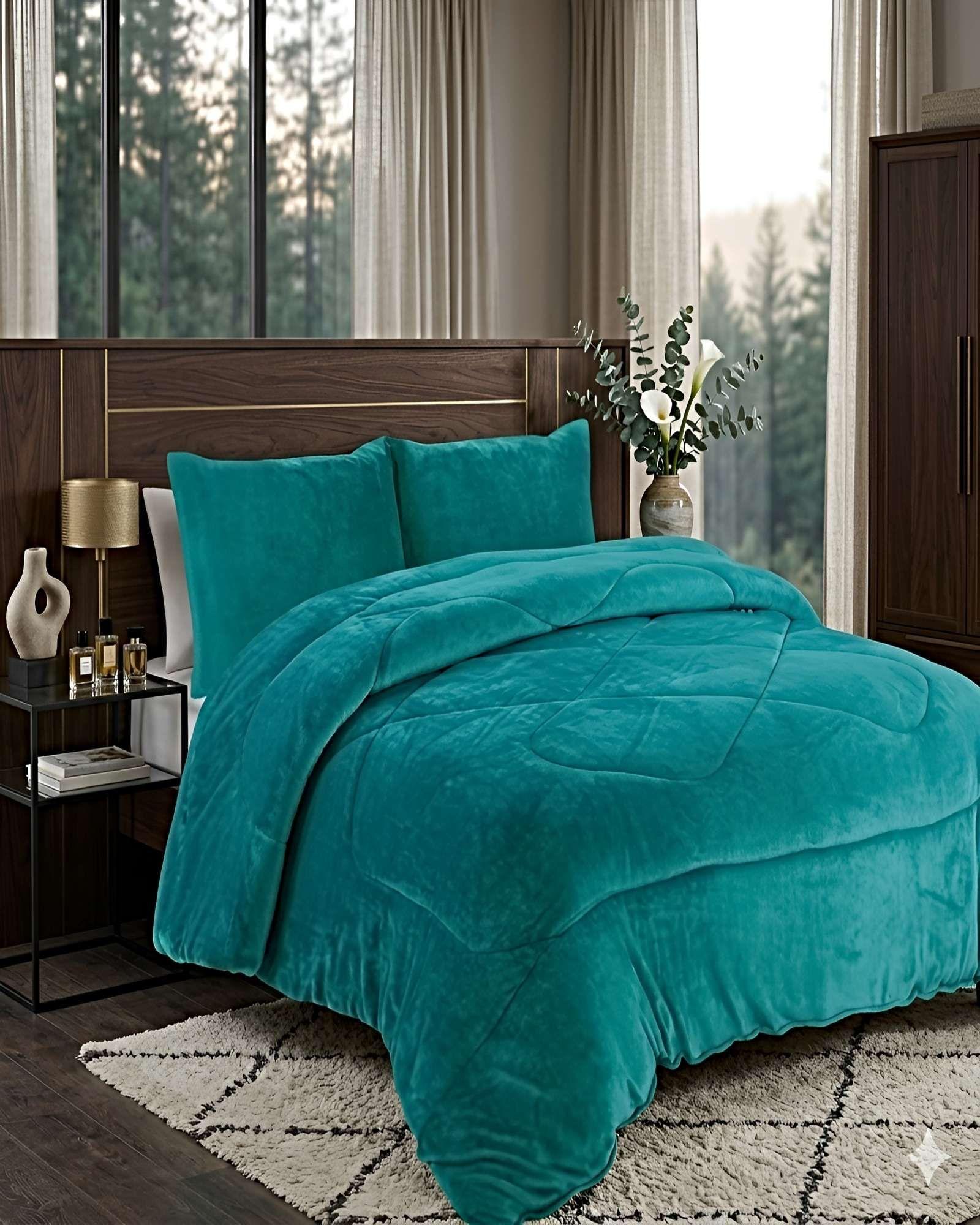 COBERTOR DE INVIERNO PLUSH KING 250X270CM TURQUESA-3