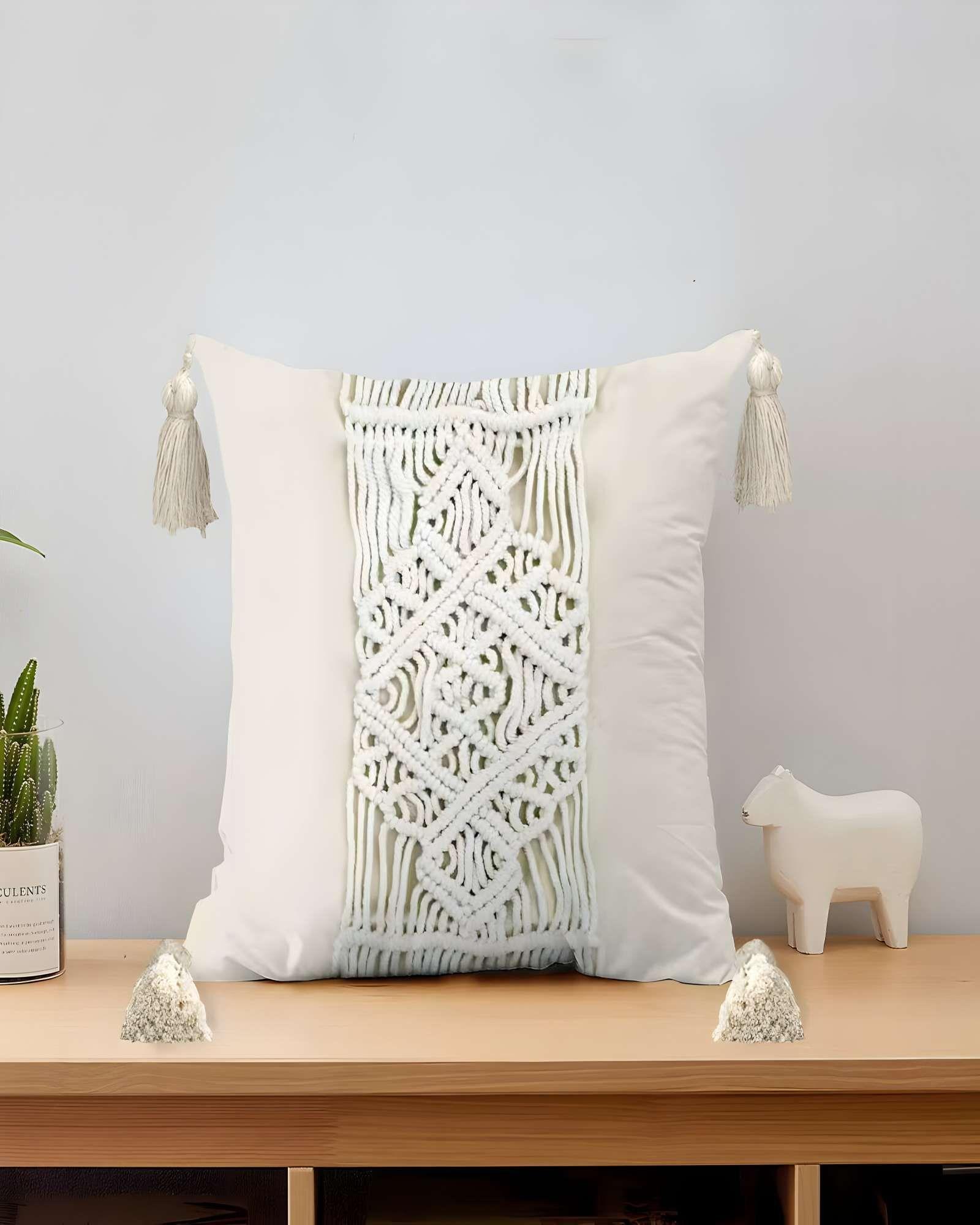 SET DE 2 FUNDAS DE COJIN ESTILO BOHEMIO 45X45 CM BLANCO 03-3