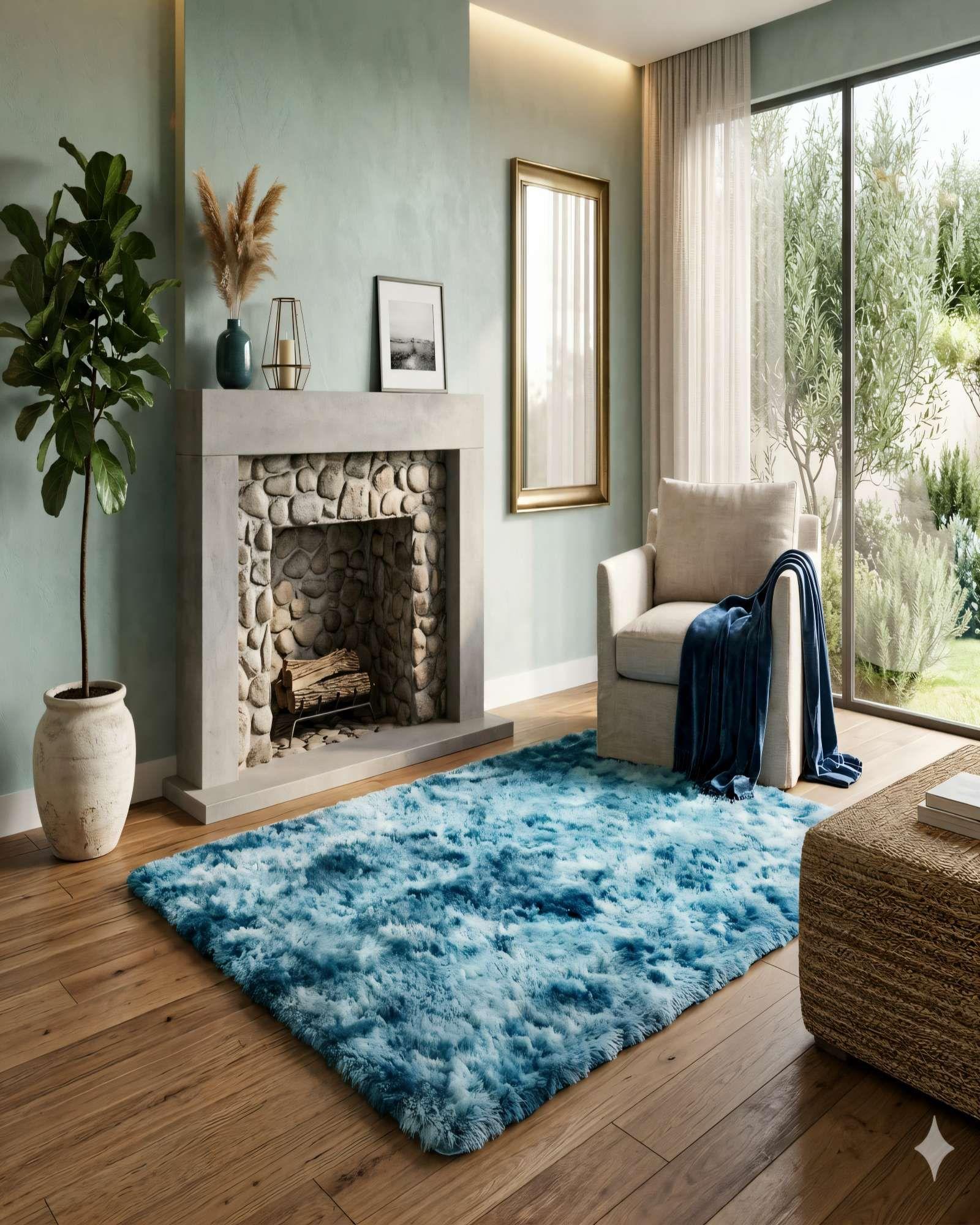 ALFOMBRA PELUDA 200X240  PREMIUM COLOR AZUL-3