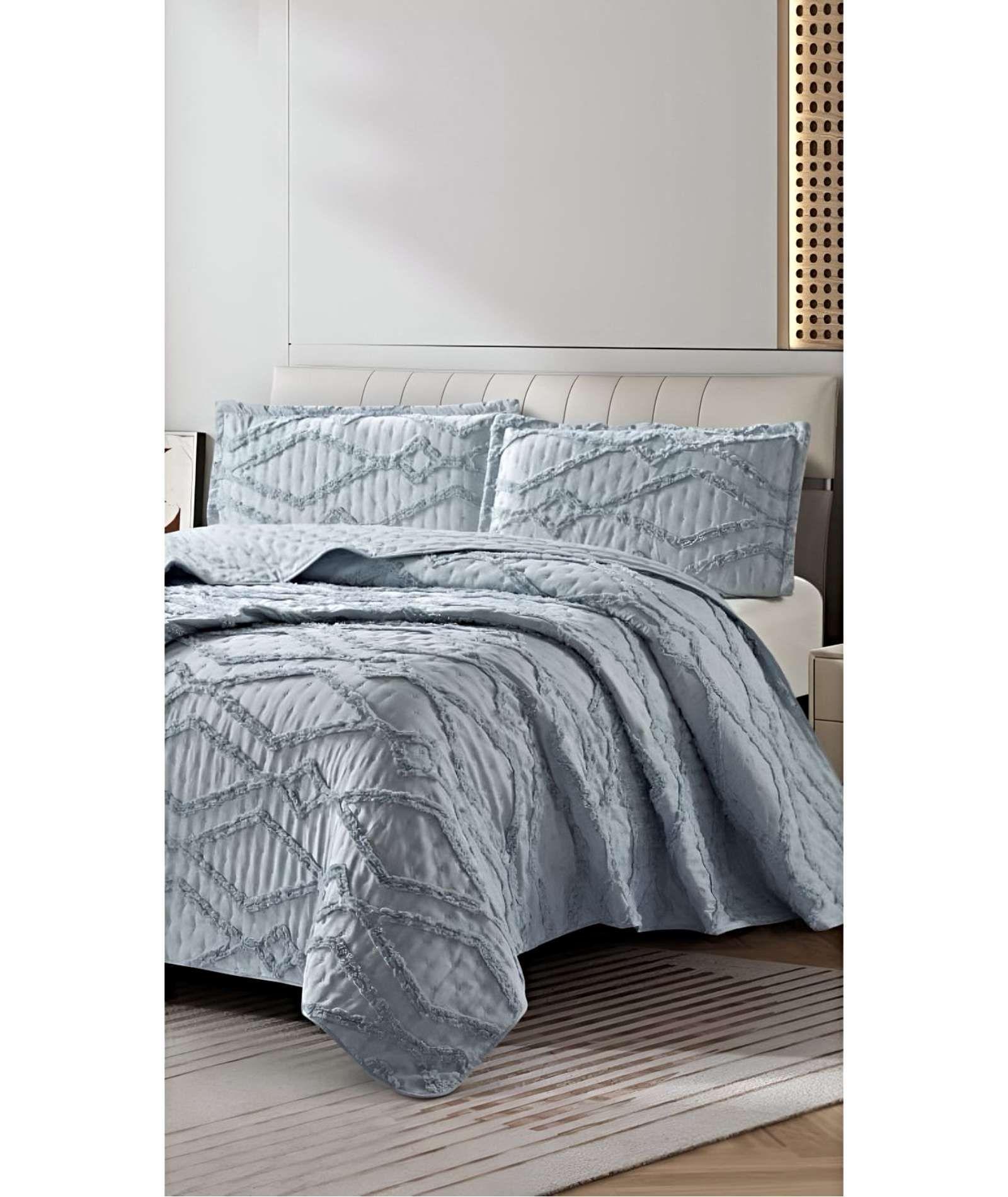 CUBRECAMA QUILT CON DISEÑO GEOMETRICO RELIEVE KING-SUPERKING AZUL-2