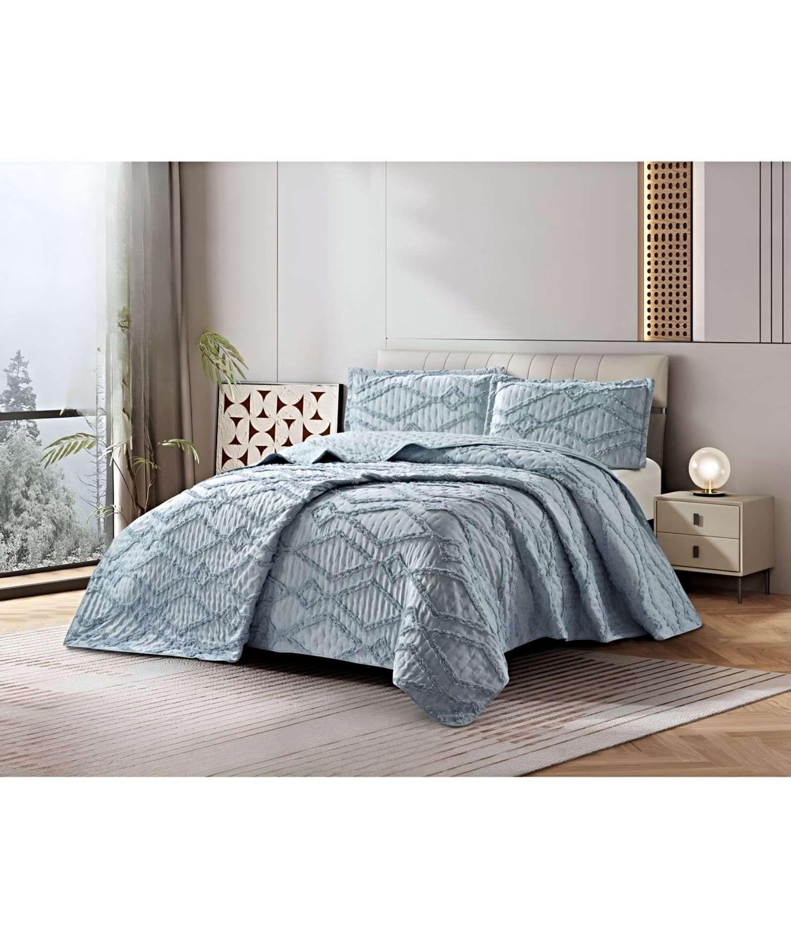 CUBRECAMA QUILT CON DISEÑO GEOMETRICO RELIEVE KING-SUPERKING AZUL-3