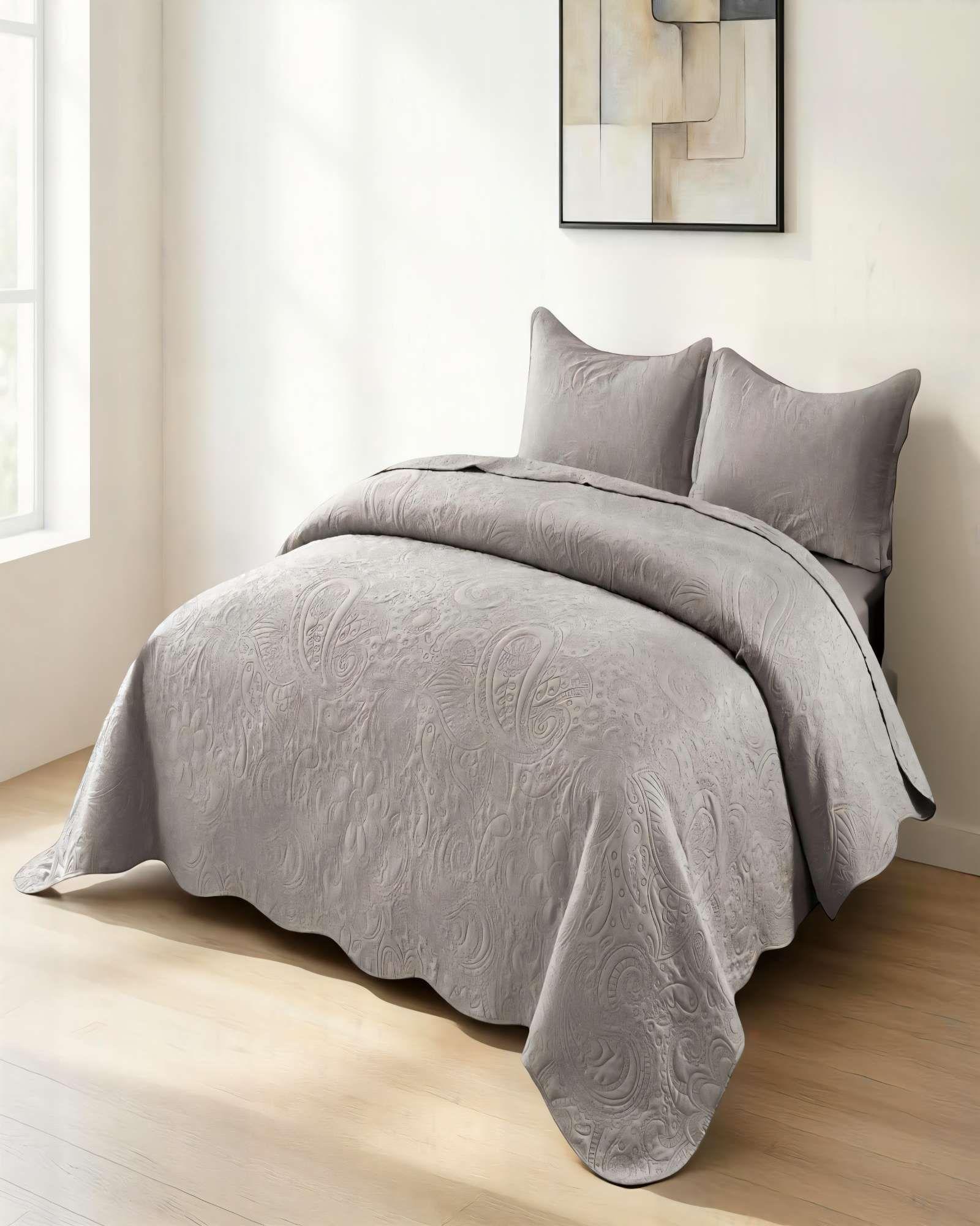 CUBRECAMA QUILT DE VERANO 2 PLAZAS CON RELIEVE COLOR BEIGE -2