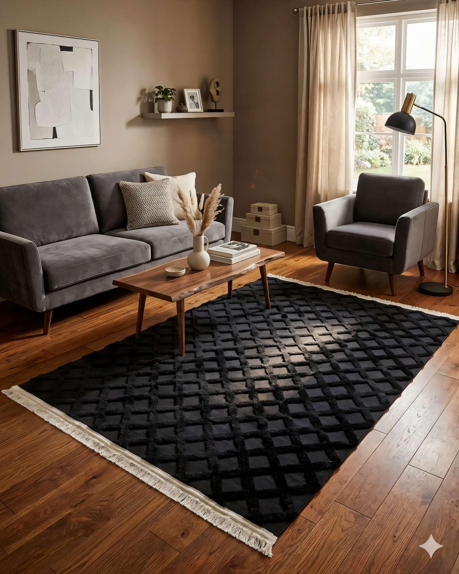 ALFOMBRA JACQUARD 150 X 200 DECORATIVA COLOR NEGRO 3-2