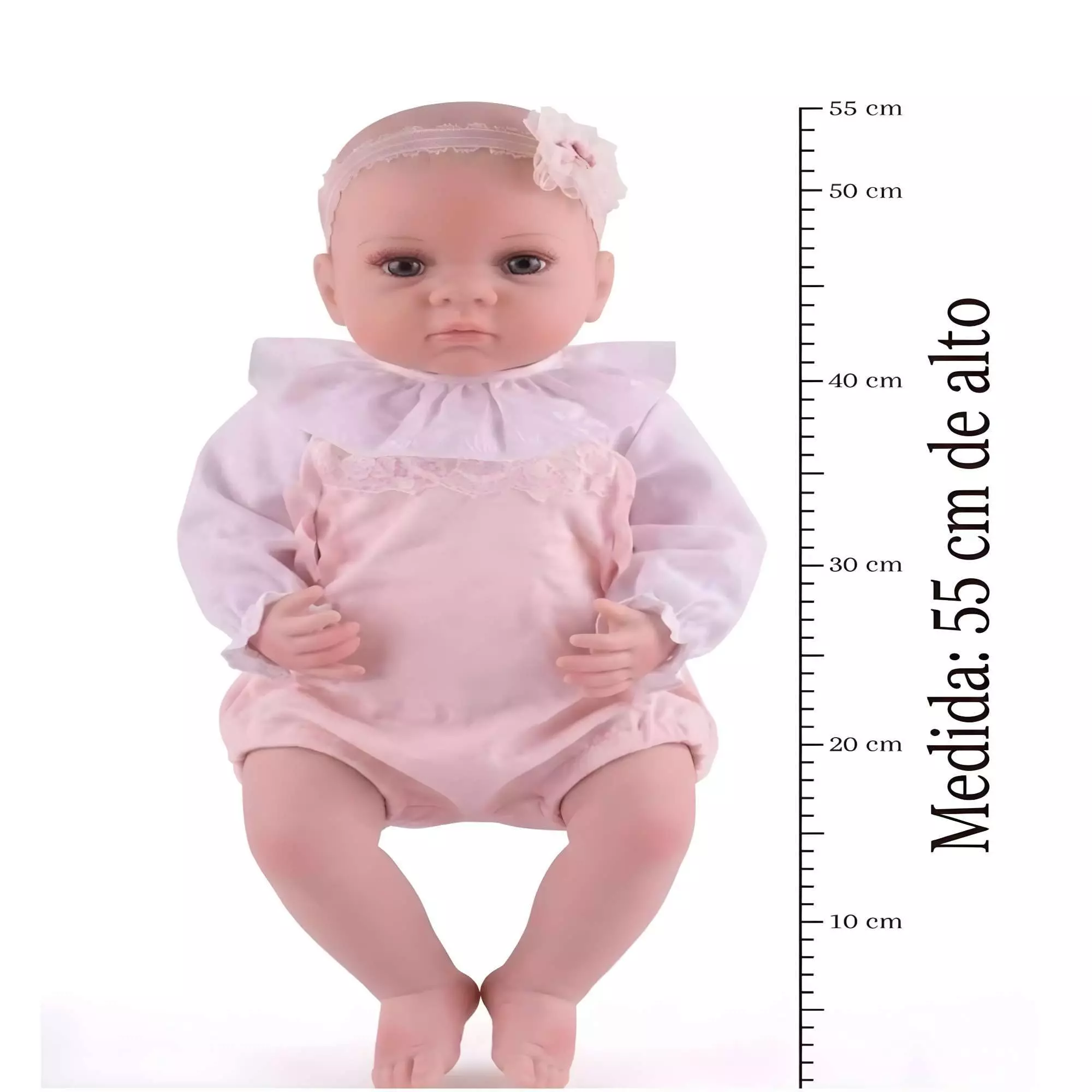 MUÑECA BEBE PELONA REALISTA COLOR ROSADO 55CM-3