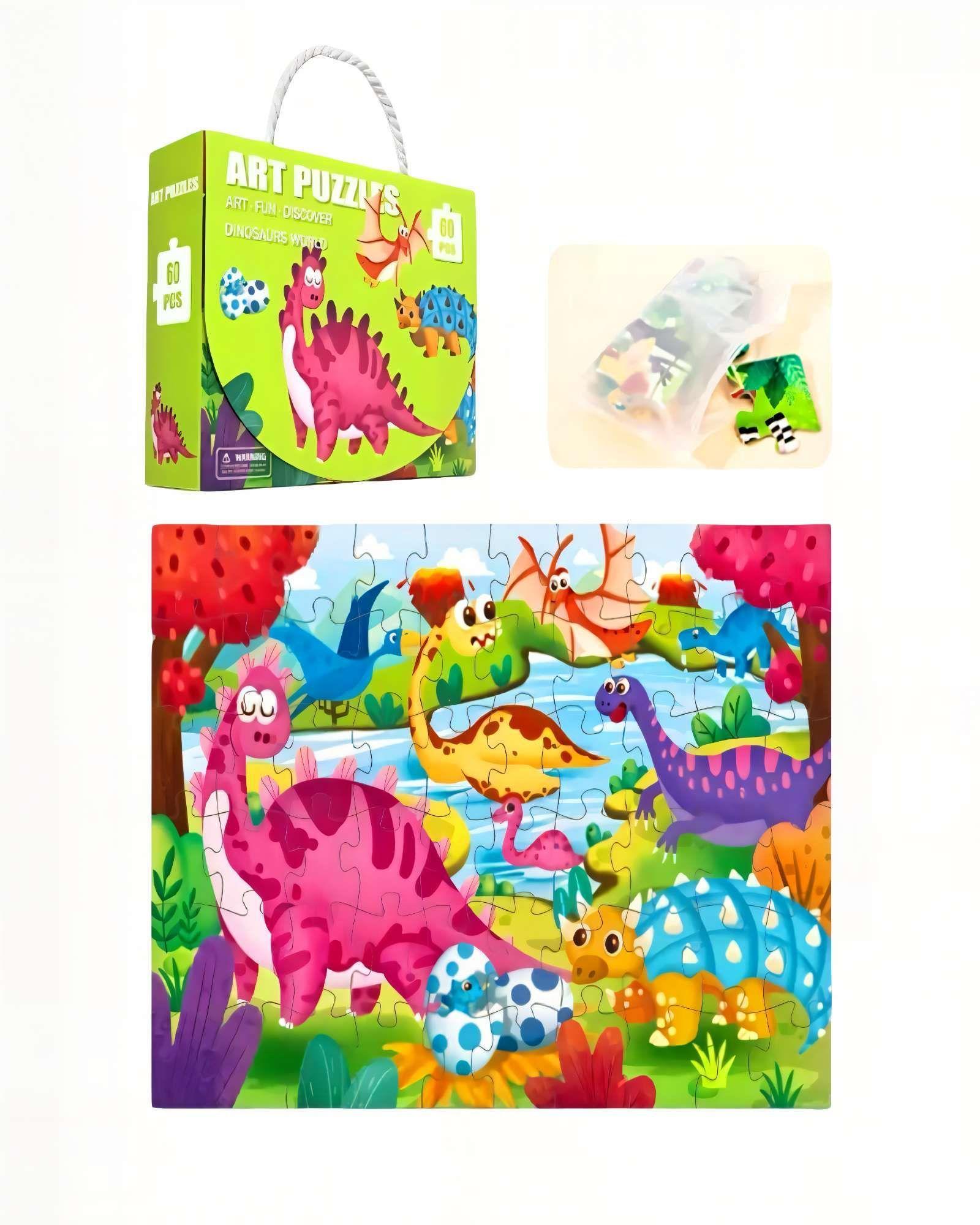 Puzzle para niños de 60 Piezas Dinosaurio 44cm x 31cm-0