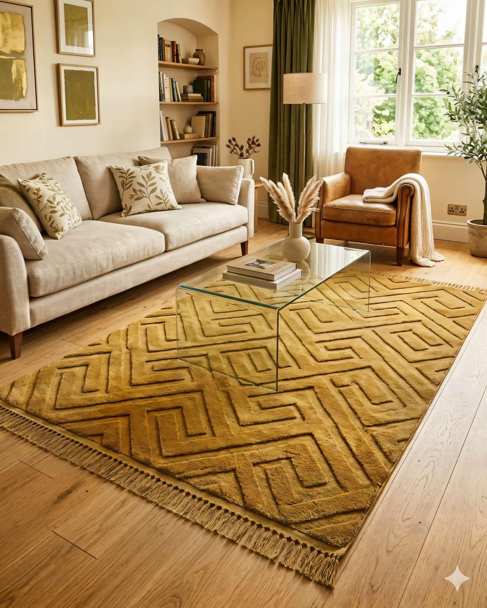 ALFOMBRA JACQUARD 180 X 200 DECORATIVA COLOR MOSTAZA-3