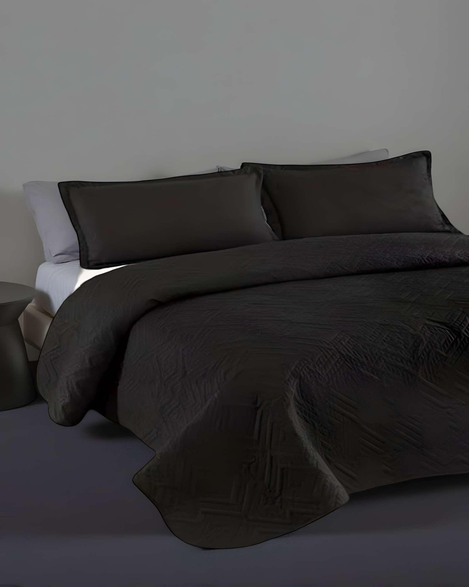 CUBRECAMA QUILT DE VERANO CON COLORES LISOS PLAZA Y MEDIA NEGRO-2