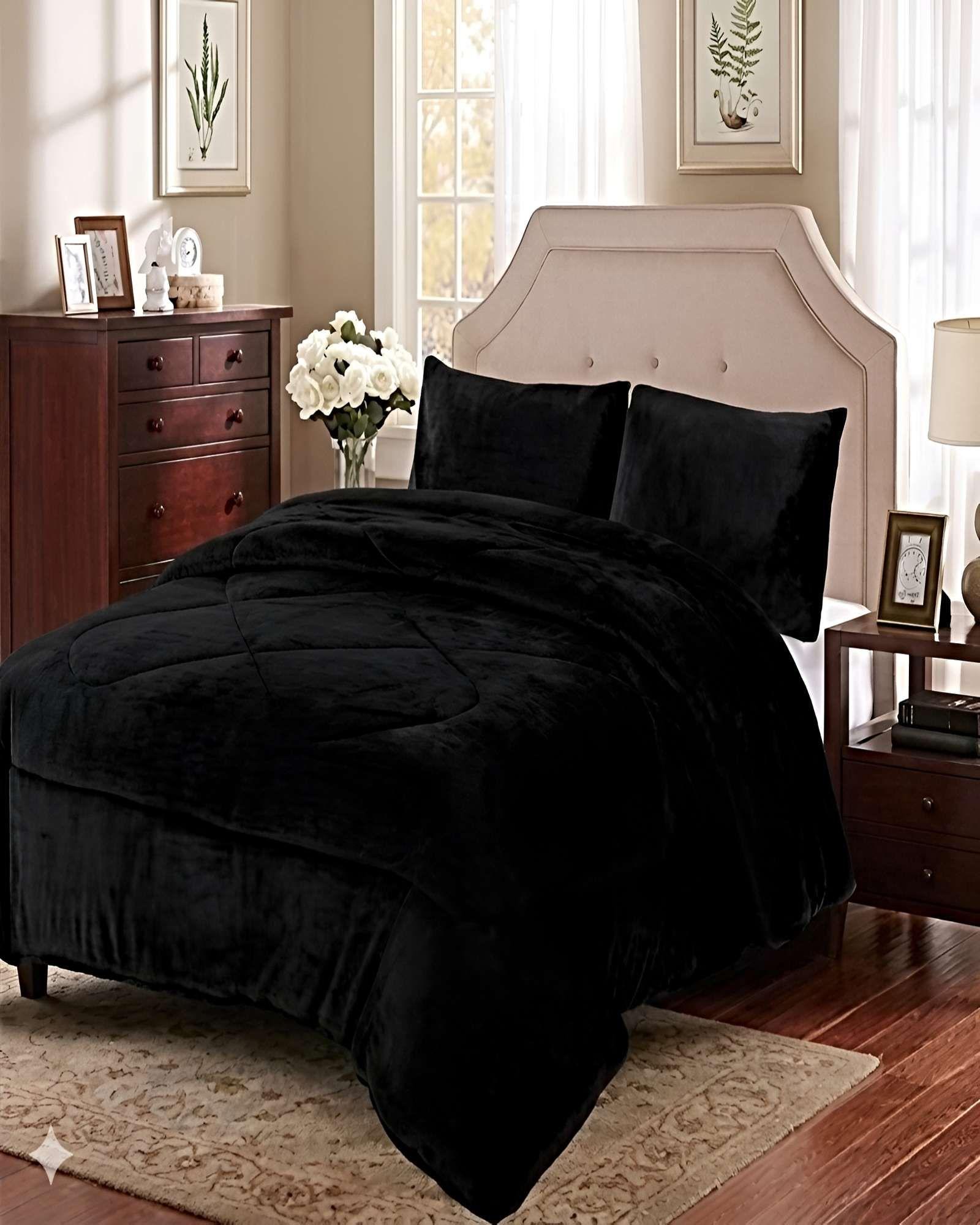 COBERTOR DE INVIERNO PLUSH 1.5 PLAZA 180X200CM NEGRO 1-2