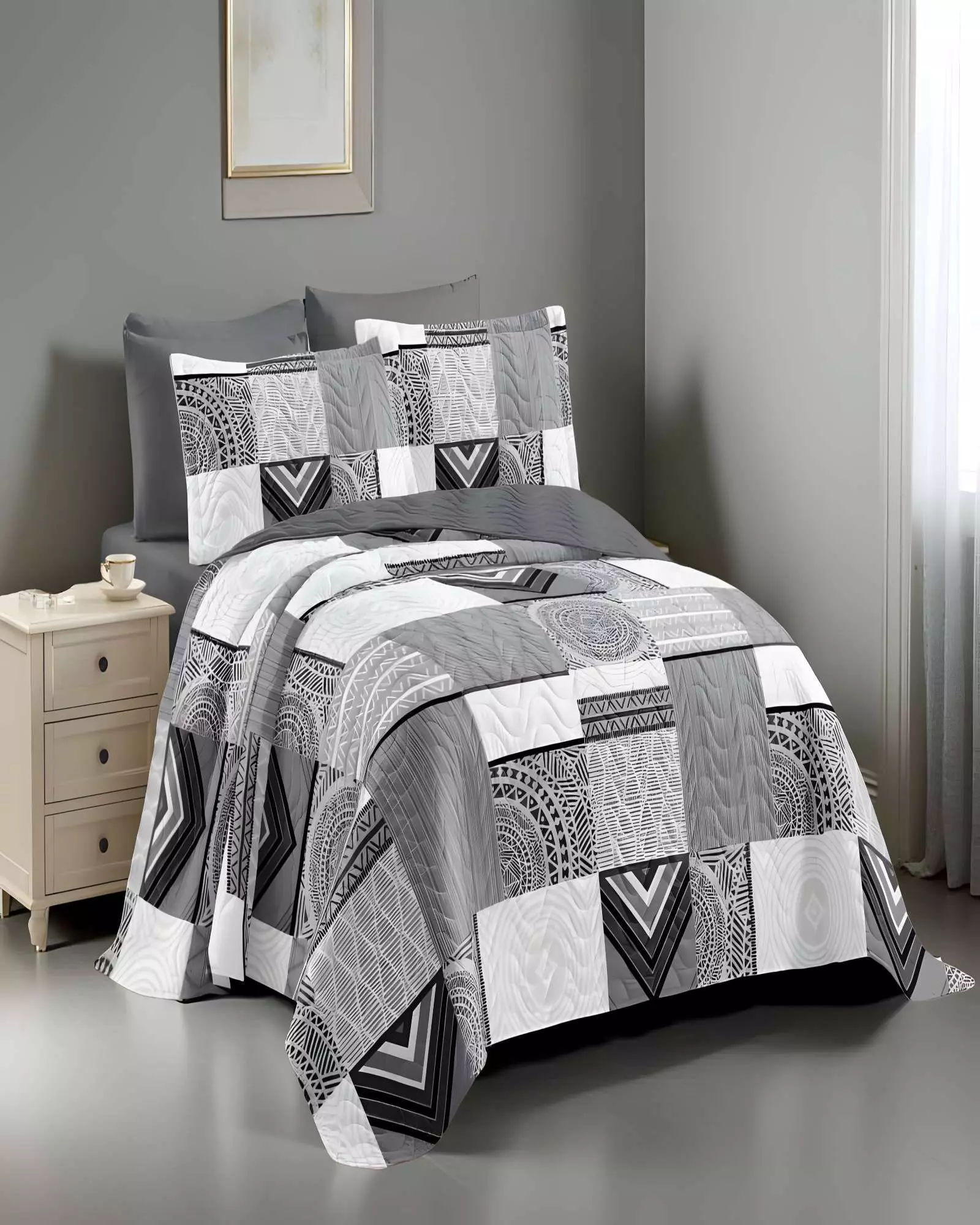 CUBRECAMA QUILT DE VERANO KING GRIS 04-2