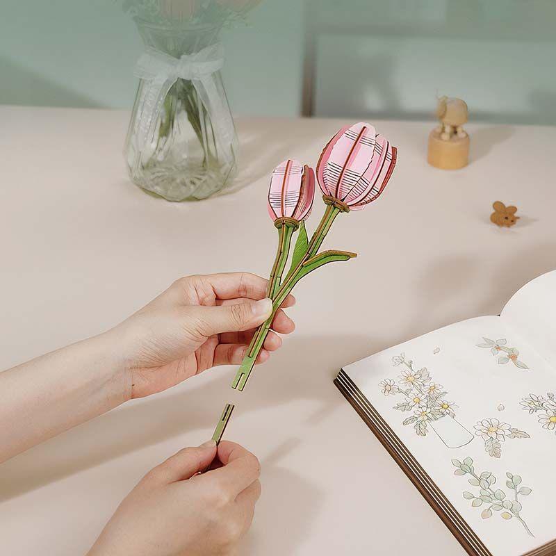 Flor de Madera Pink Tulip Tulipan Rosa Rolife-3