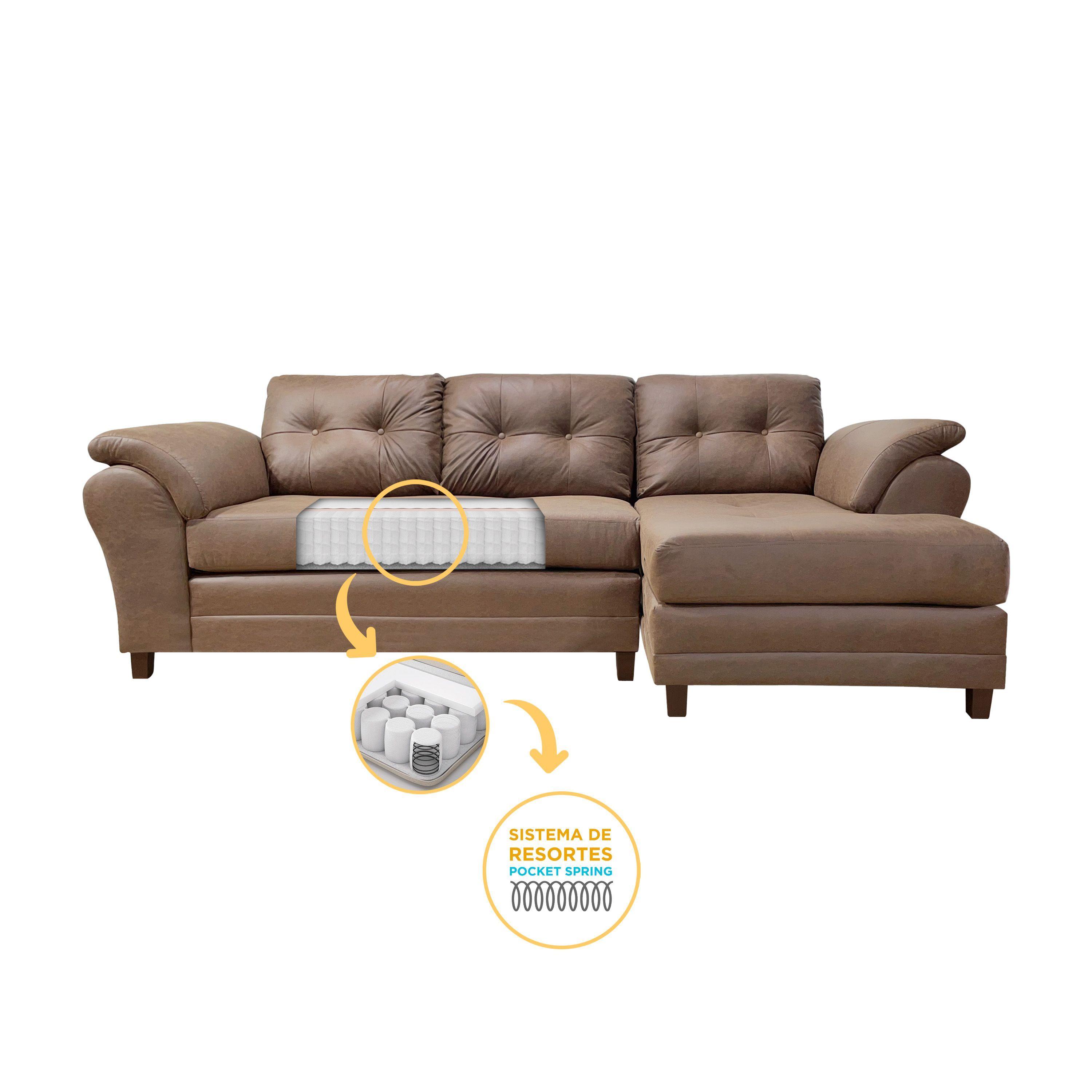 Sofa Seccional Samy 4 Cuerpos Tela Envejecida Camel Derecho Resorte-2