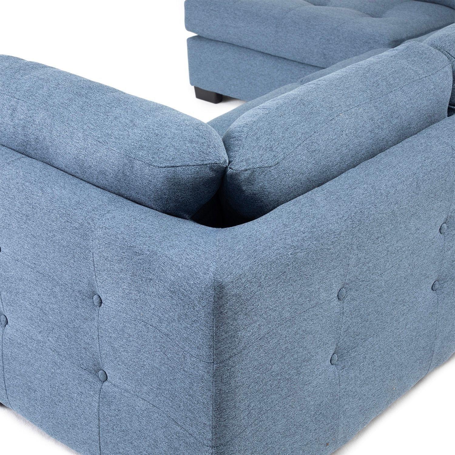 Sofa Seccional Londres 6 Cuerpos Lino Azul Izquierdo Resortes-5