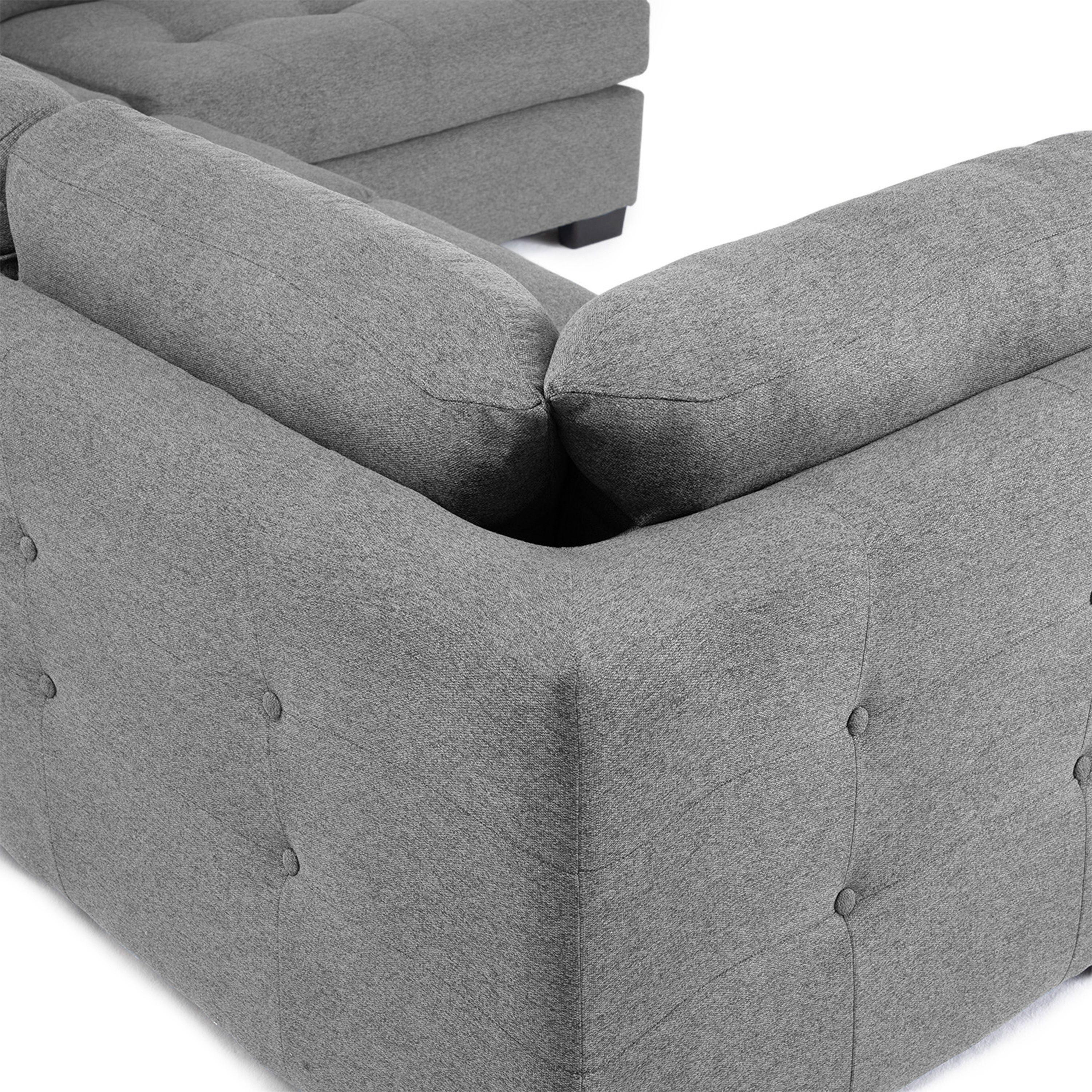 Sofa Seccional Londres 6 Cuerpos Lino Gris Derecho Resortes-6