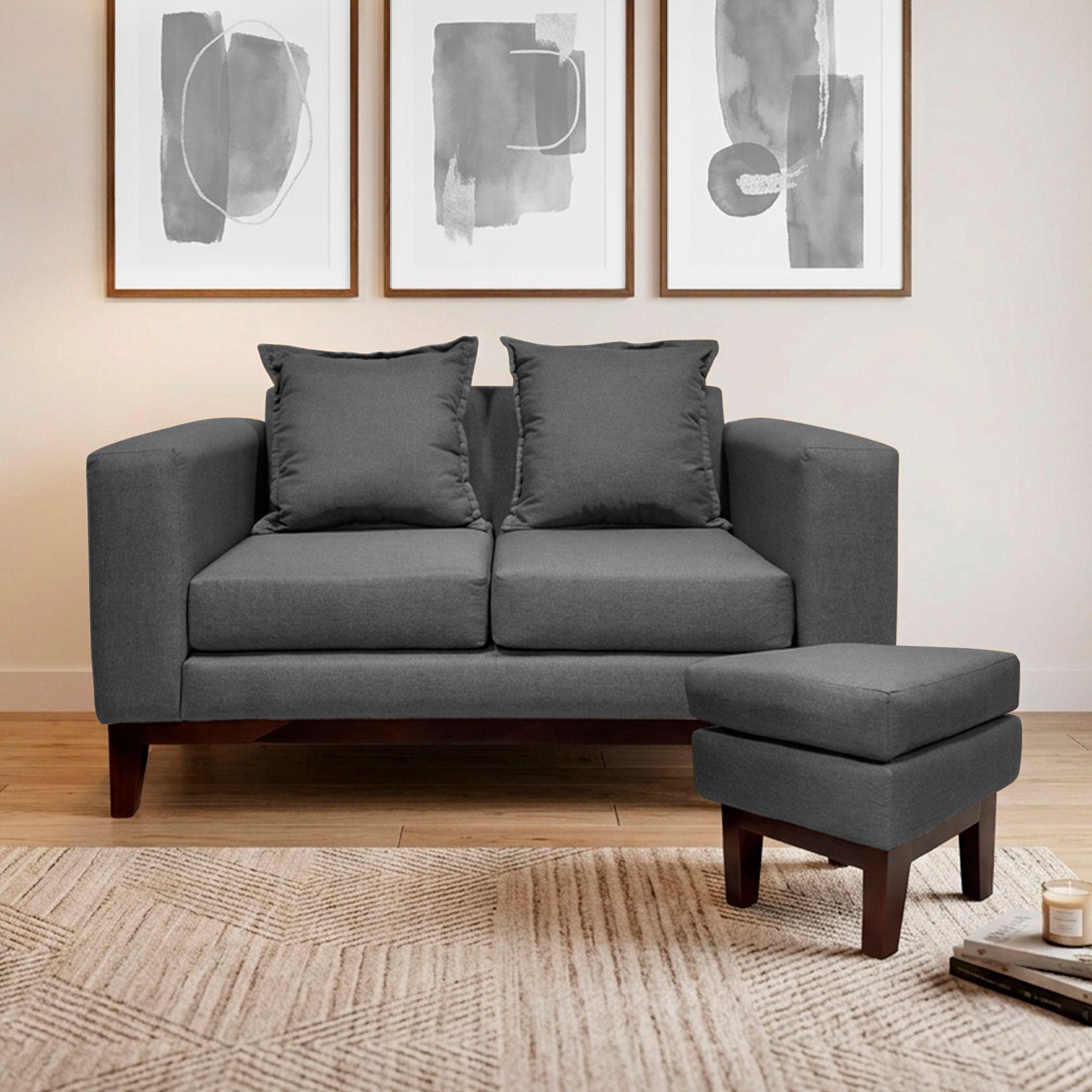 SOFA BERLIN C/POUFF LINO GRIS 2C-0