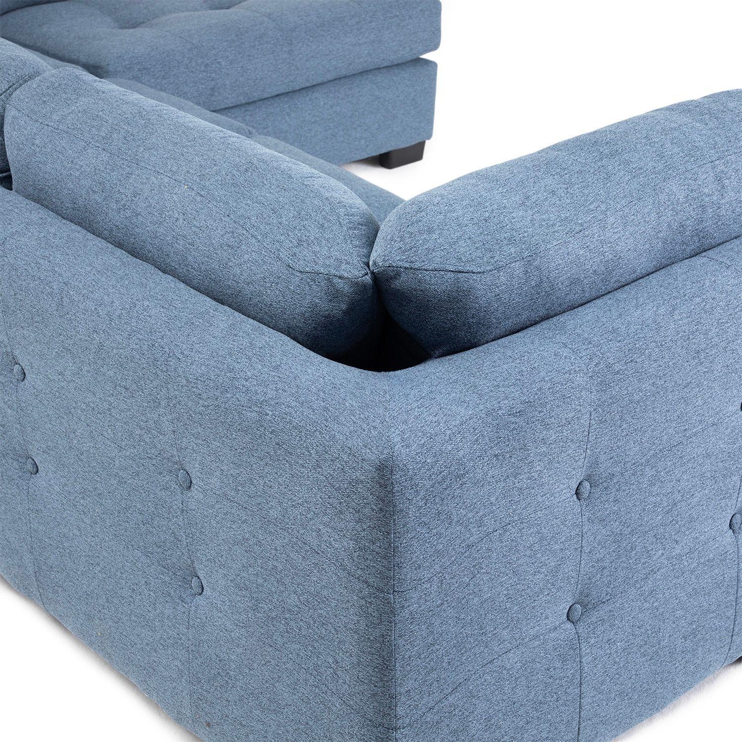 Sofa Seccional Londres 6 Cuerpos Lino Azul Derecho Resortes-5