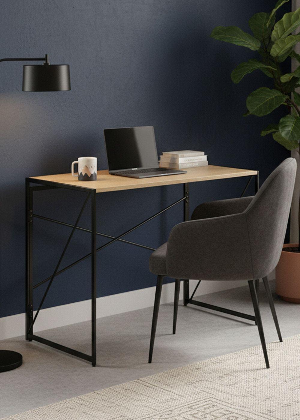 Mesa Escritorio Plegable de Metal y Madera Roble Claro 100x50x75 cm-3