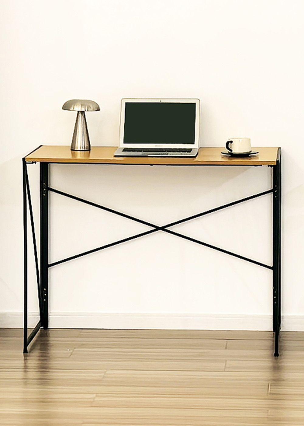 Mesa Escritorio Plegable de Metal y Madera Roble Claro 100x50x75 cm-4