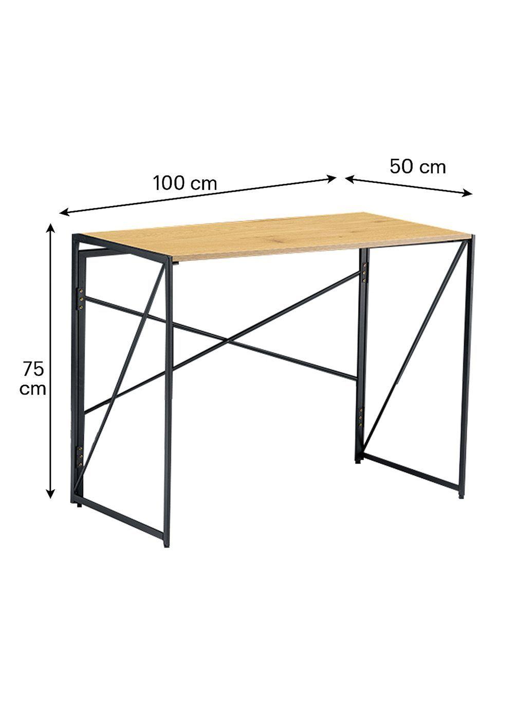 Mesa Escritorio Plegable de Metal y Madera Roble Claro 100x50x75 cm-5