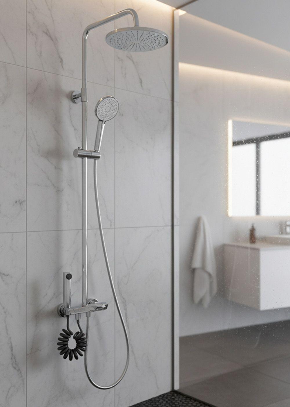 COLUMNA DUCHA TECLADO MONOMANDO 4 FUNCIONES PLATO REDONDO CROMADO-2