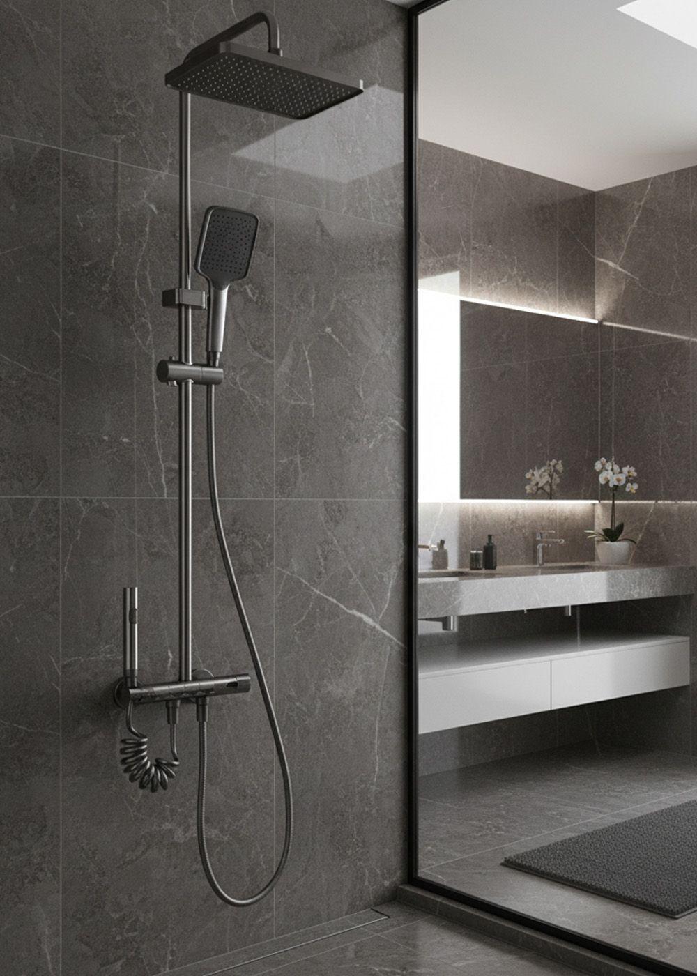 COLUMNA DUCHA TECLADO MONOMANDO 4 FUNCIONES PLATO RECTANGULAR GRIS GRAFITO-3