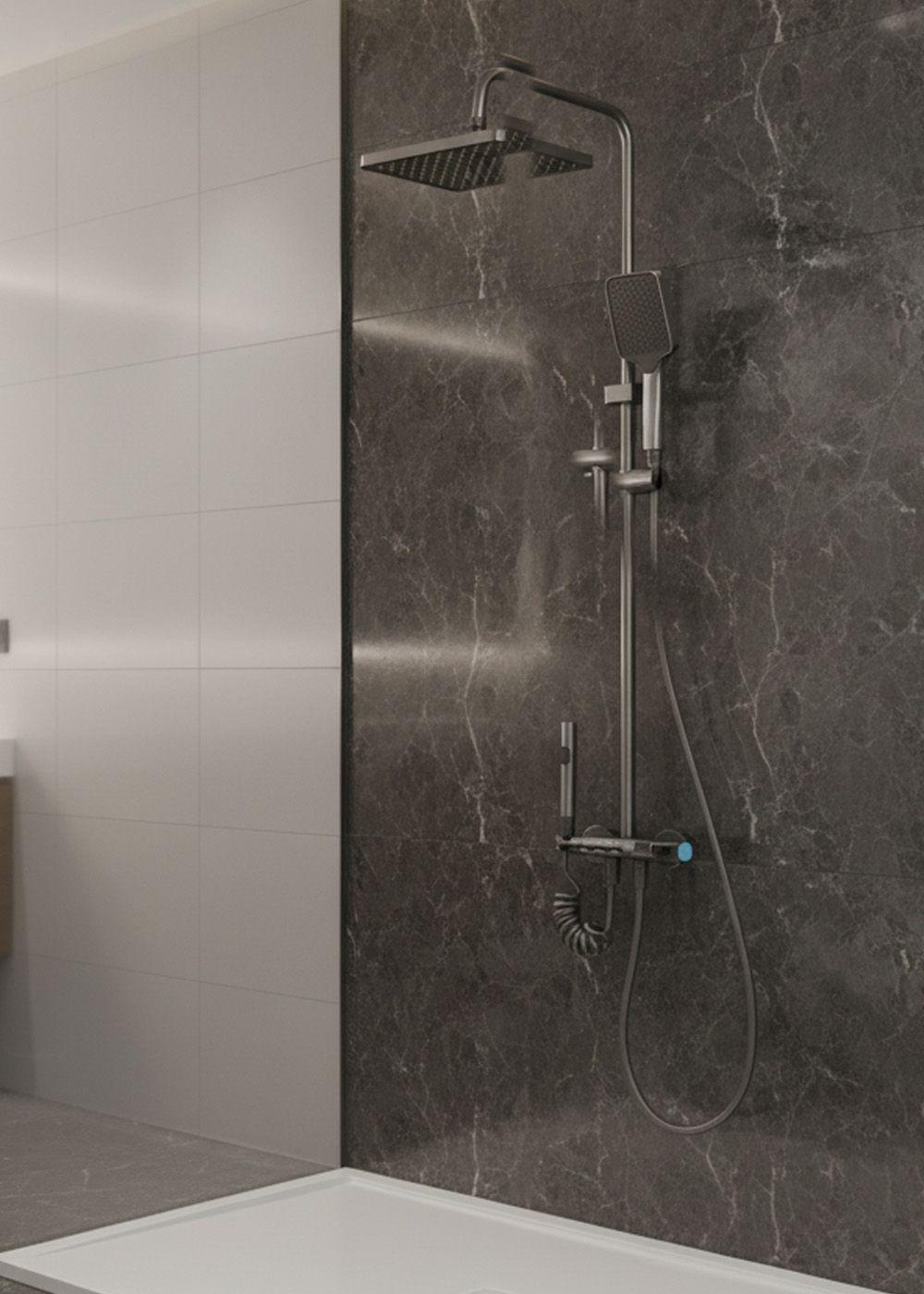 COLUMNA DUCHA TECLADO MONOMANDO 4 FUNCIONES PLATO RECTANGULAR GRIS GRAFITO-4