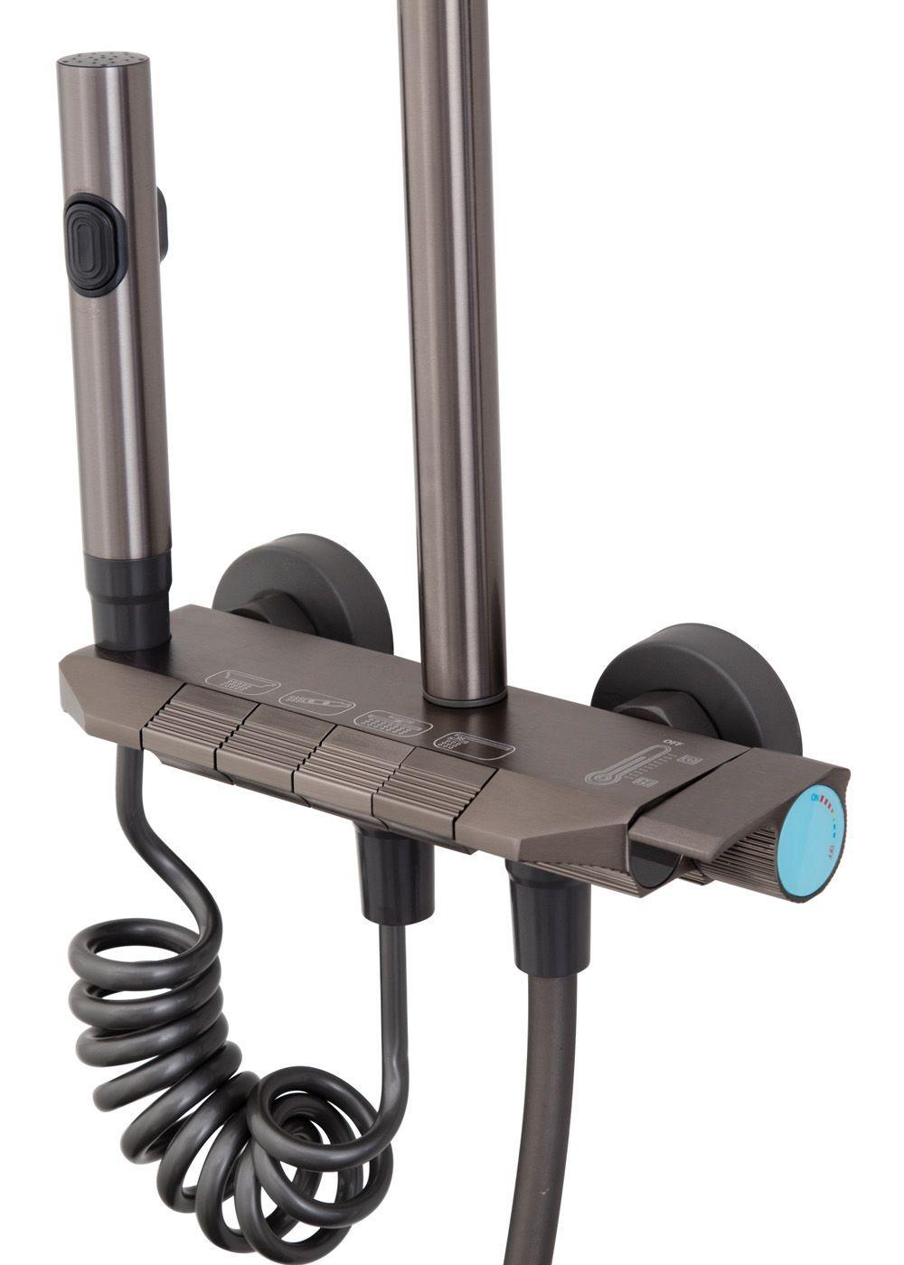 COLUMNA DUCHA TECLADO MONOMANDO 4 FUNCIONES PLATO RECTANGULAR GRIS GRAFITO-6