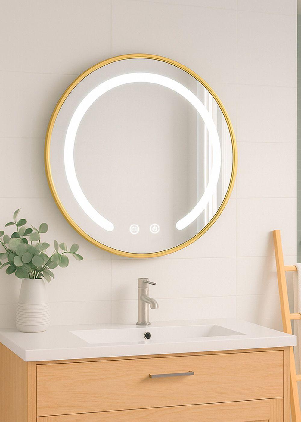 Espejo Redondo Marco Dorado Touch con Luz Led 3 colores 50 cm-3