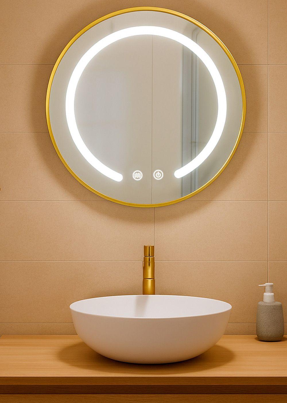 Espejo Redondo Marco Dorado Touch con Luz Led 3 colores 50 cm-4