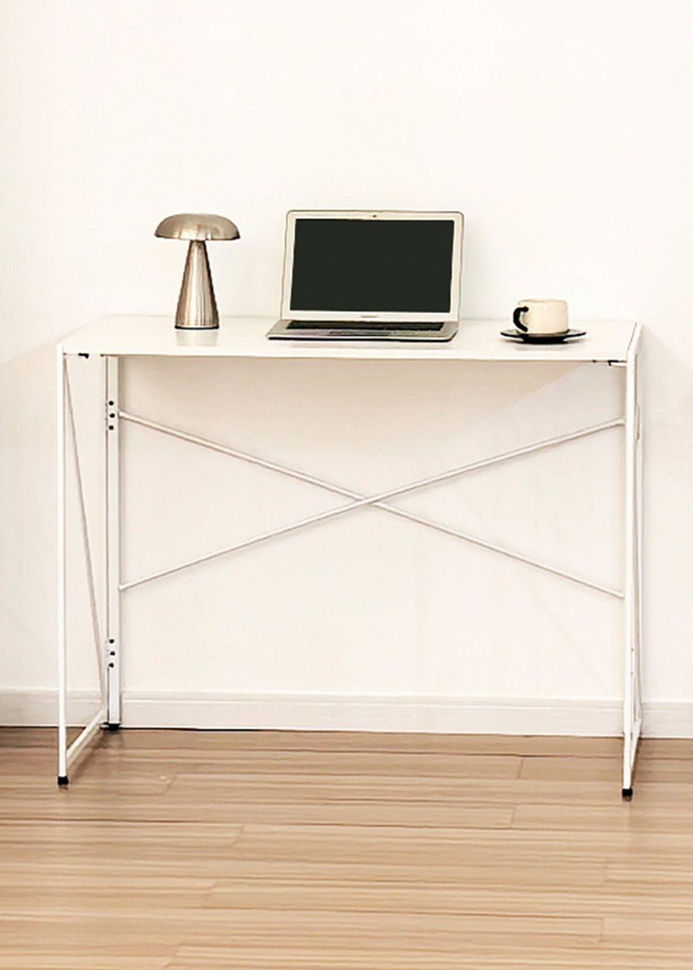 Mesa Escritorio Plegable de Metal y Madera Blanco 100x50x75 cm-3