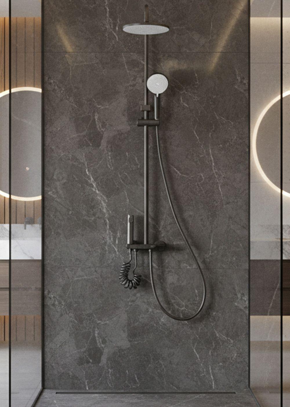 COLUMNA DUCHA TECLADO MONOMANDO 4 FUNCIONES PLATO REDONDO GRIS GRAFITO-3