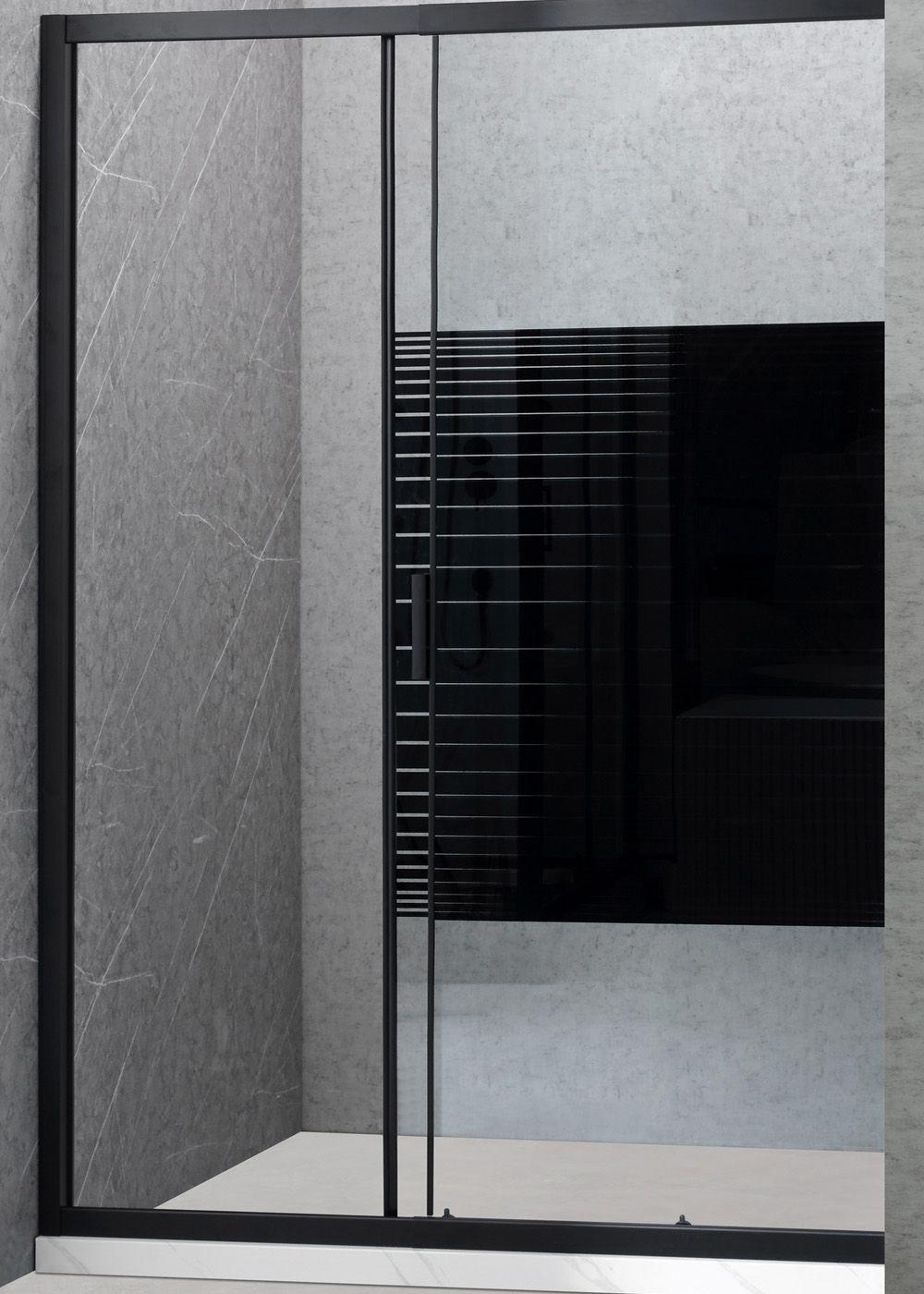 Mampara Ajustable de Ducha 140-160 cm Líneas negras-2