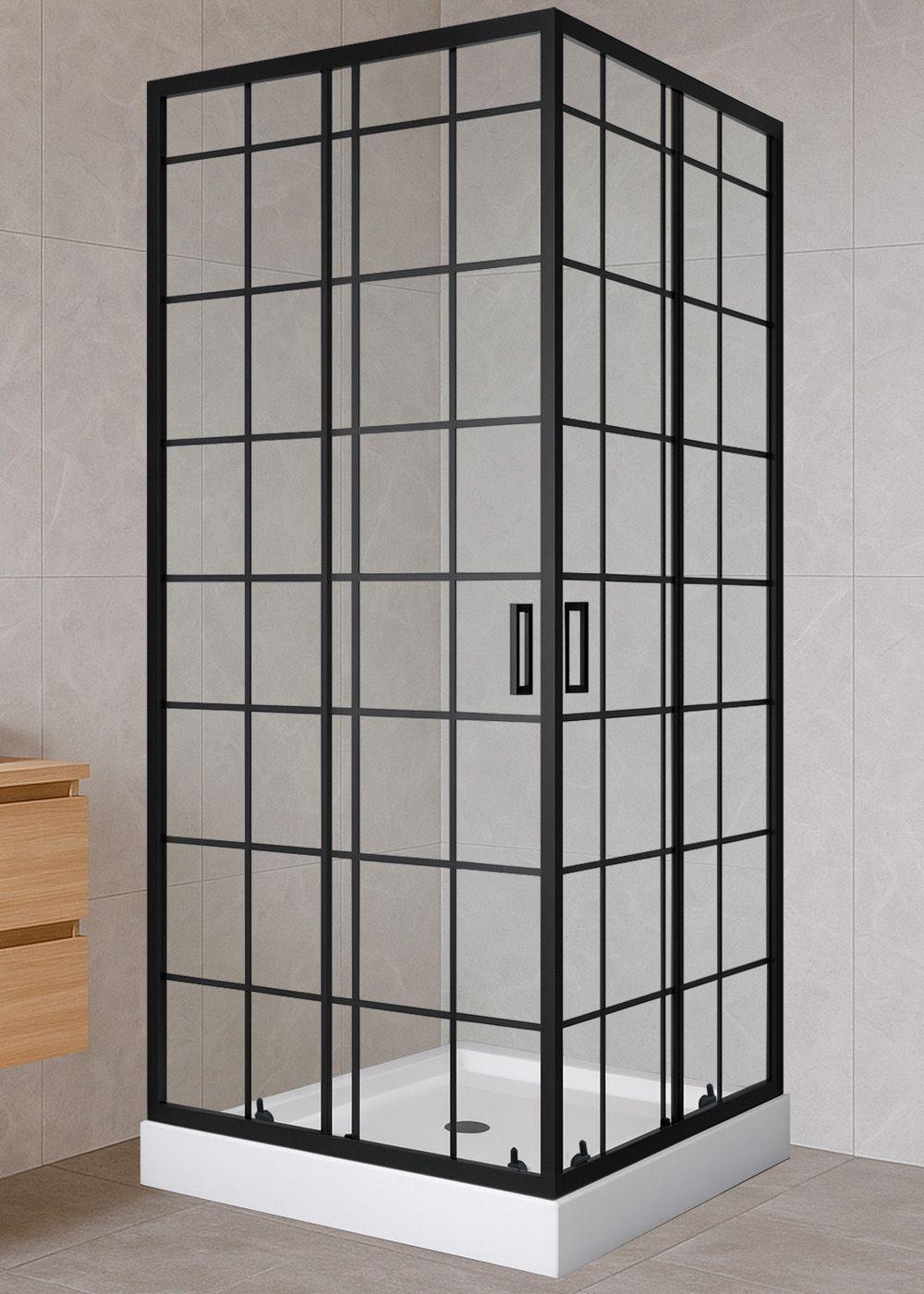 Shower Door Joytek Recto Cuadros Negros 80x80x198cm con Receptáculo-0